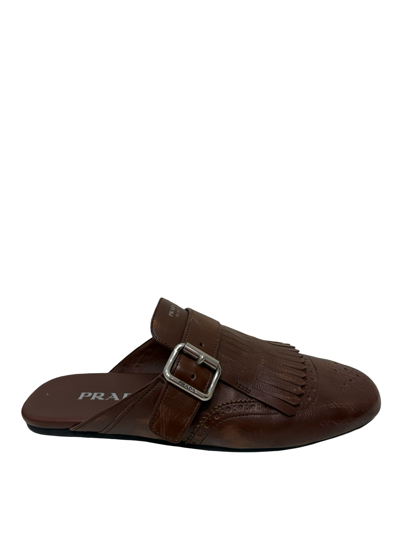 Prada Brown Fringed Leather Mules 38 WB
