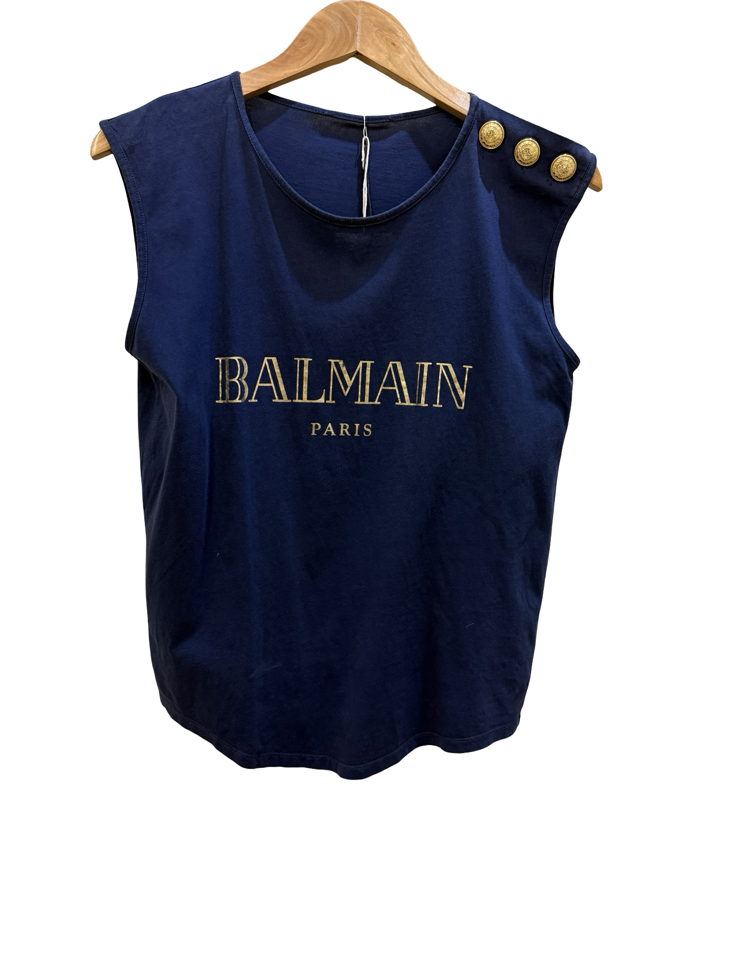 BALMAIN EPAULETTE BLUE TEE 38