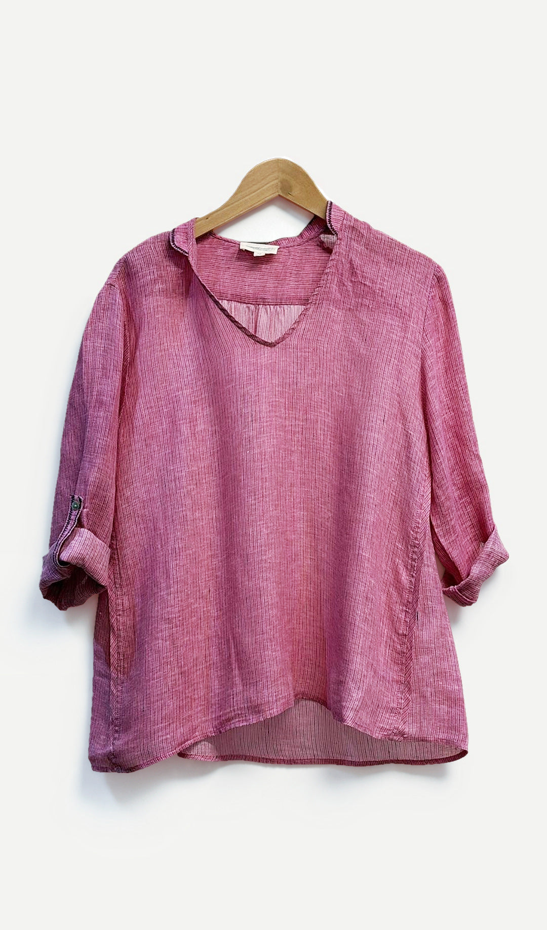 Madly Sweetly Pink Striped Linen Blouse 12