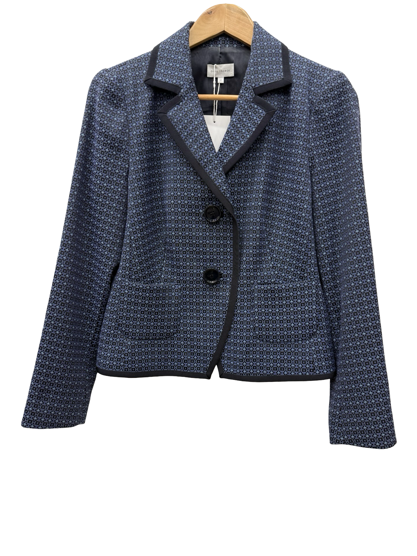 Anna Thomas Blue Print Blazer 12