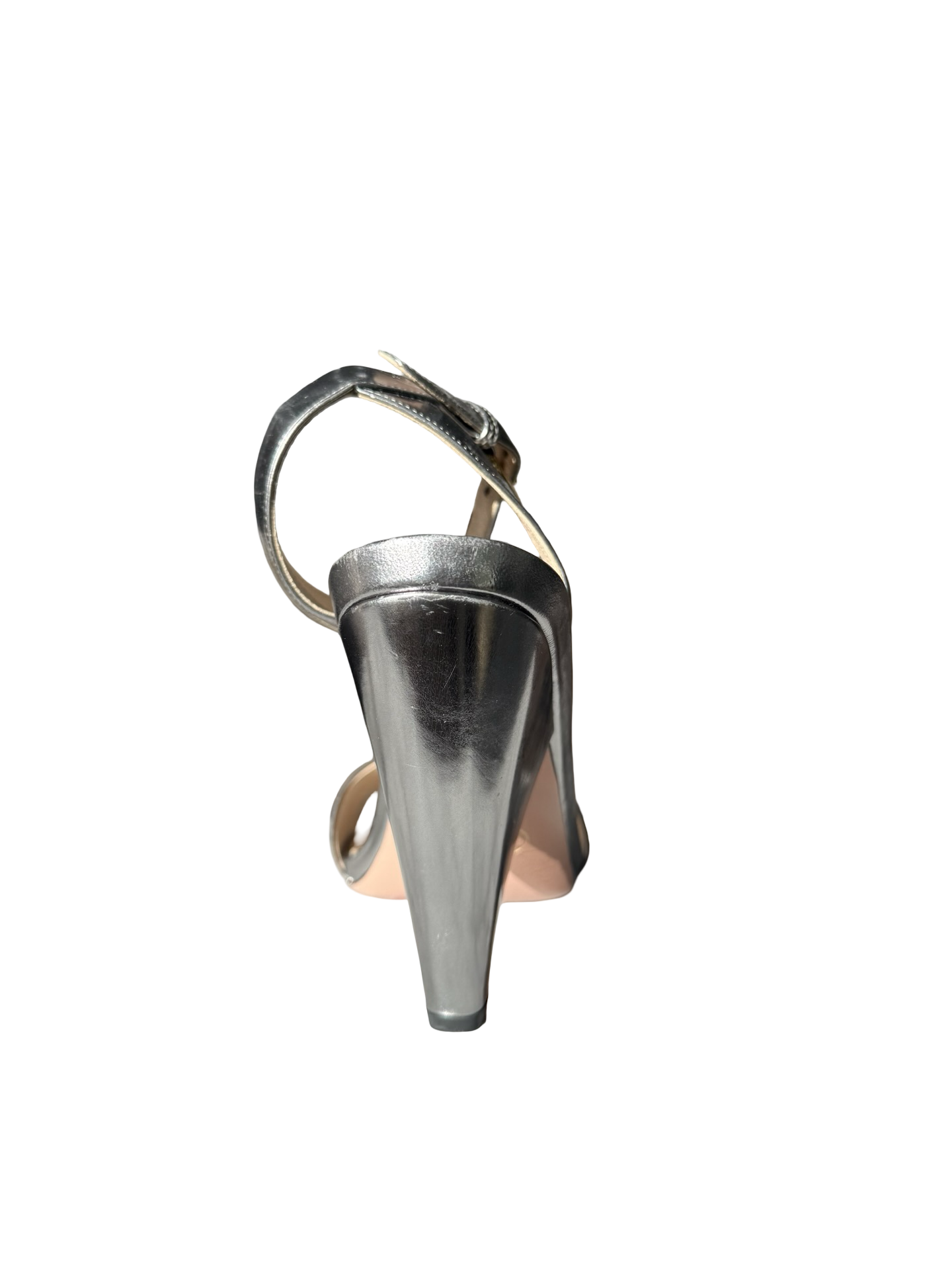 Prada Silver Leather Cone Heel Sandal 38 WB