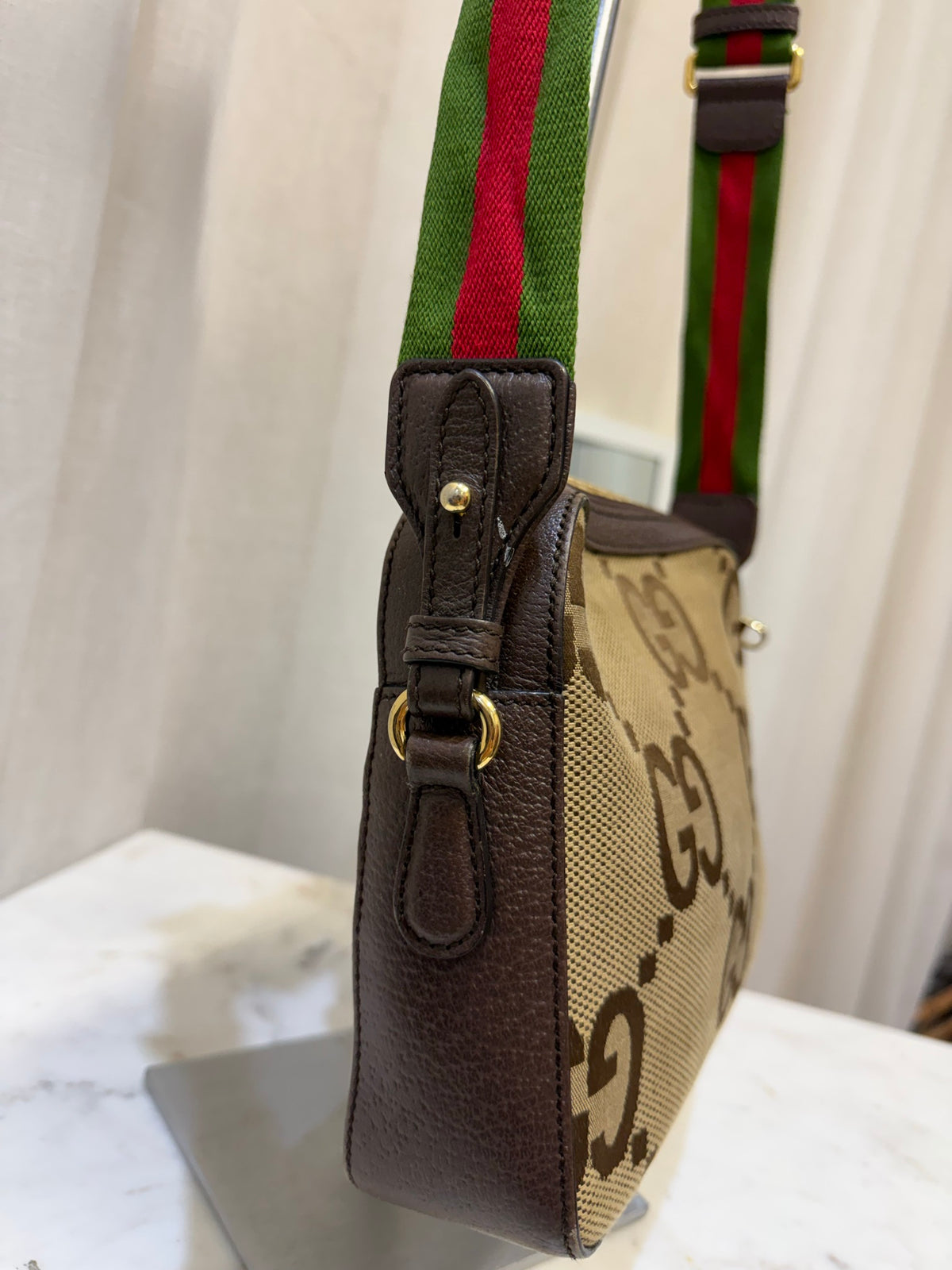 Gucci Monogram Brown Leather Bag, O/S