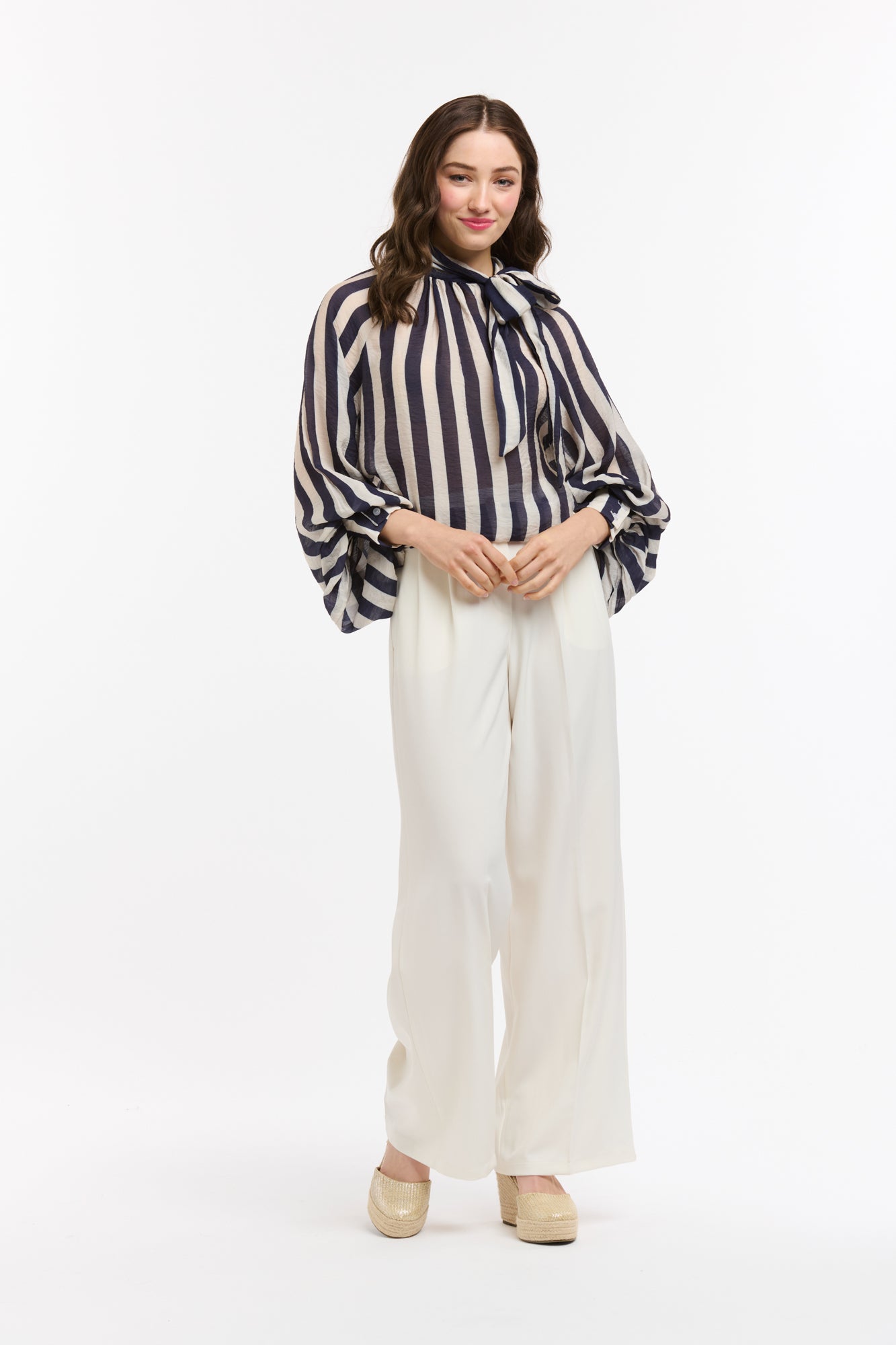 Urban Luxury Brown/Blue Striped Bow Blouse OS