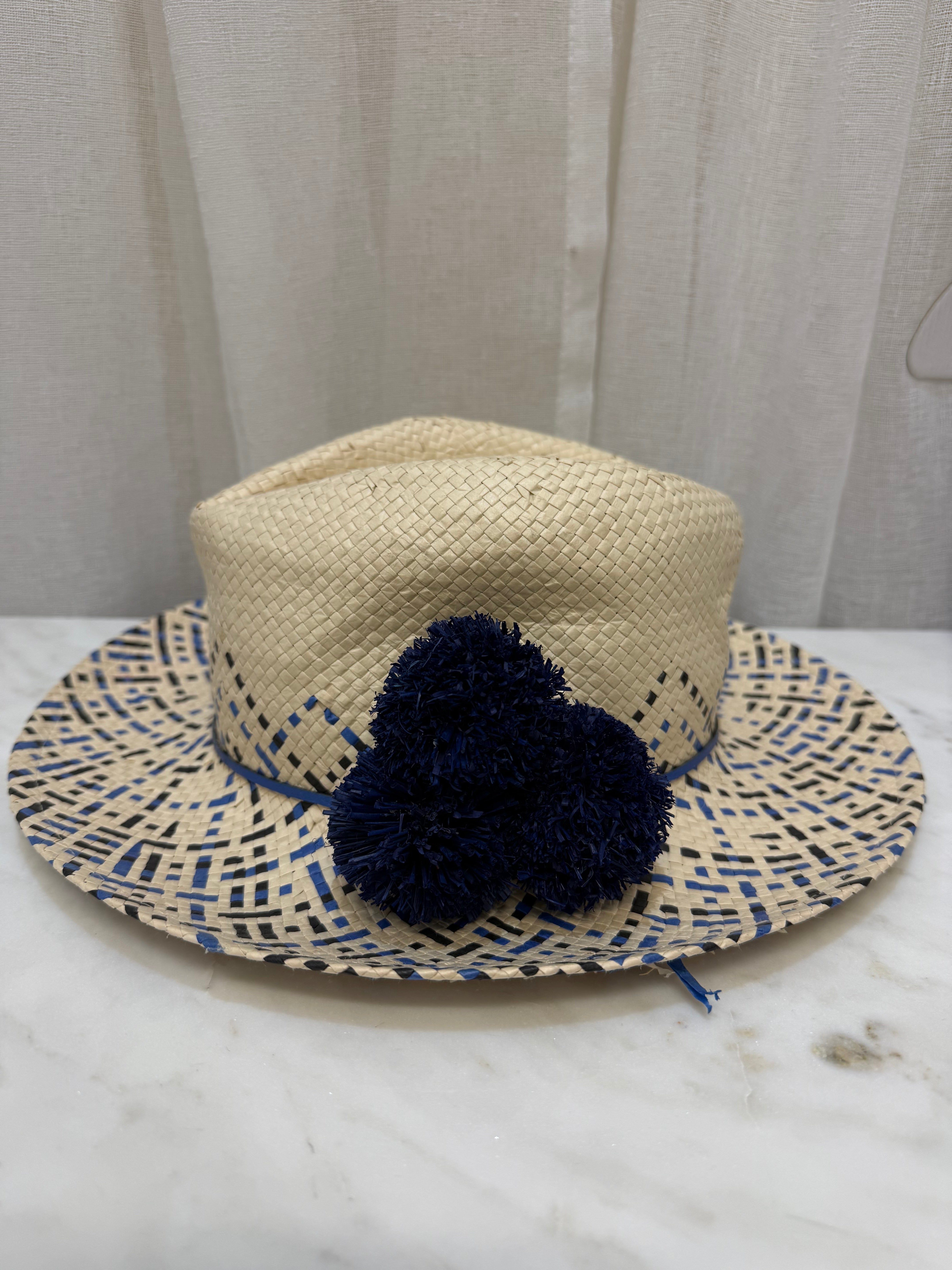 Love Kate Straw Hat w Blue Pompom