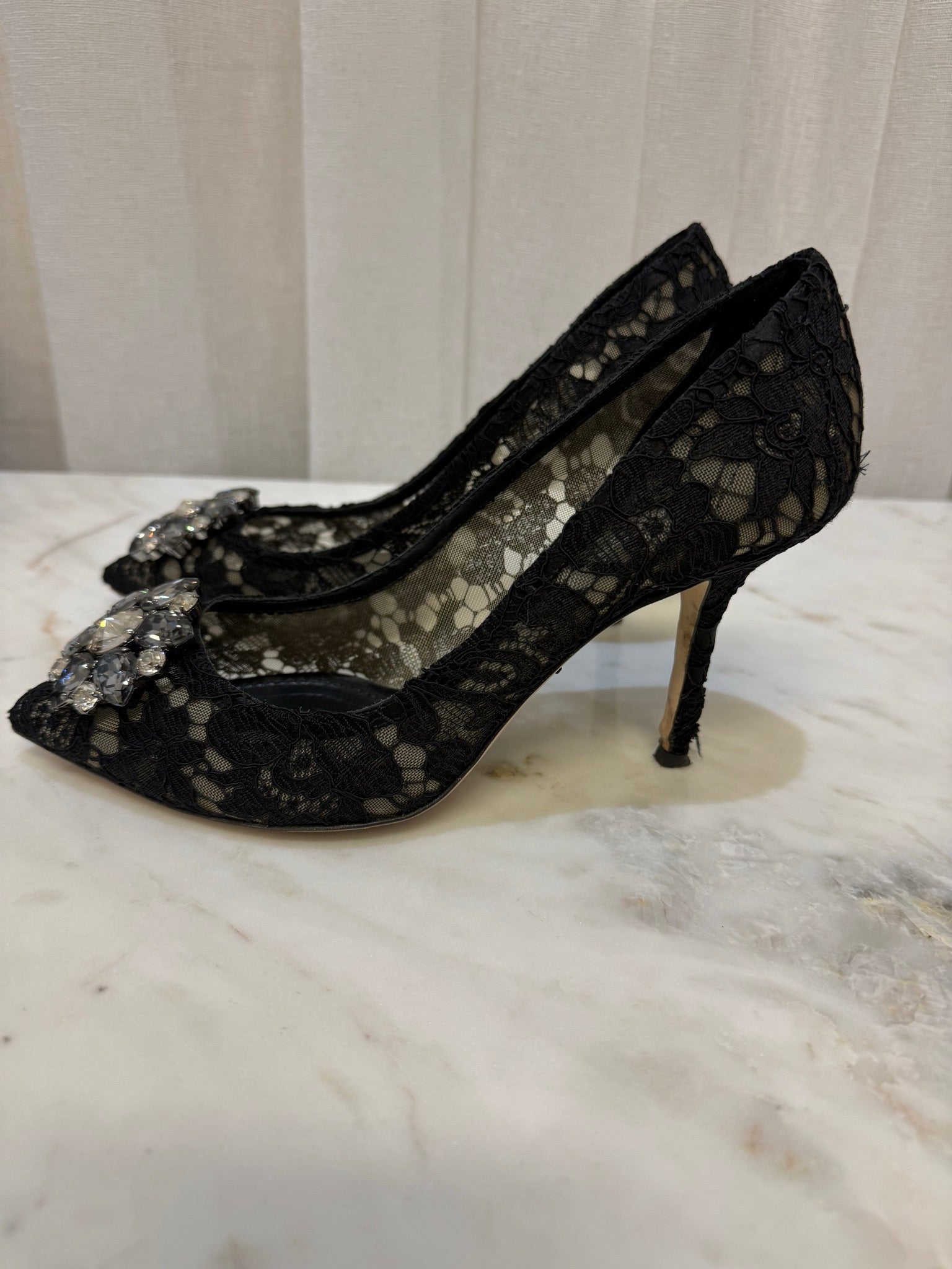 Dolce & Gabbana Black Lace Embellished Heels 38