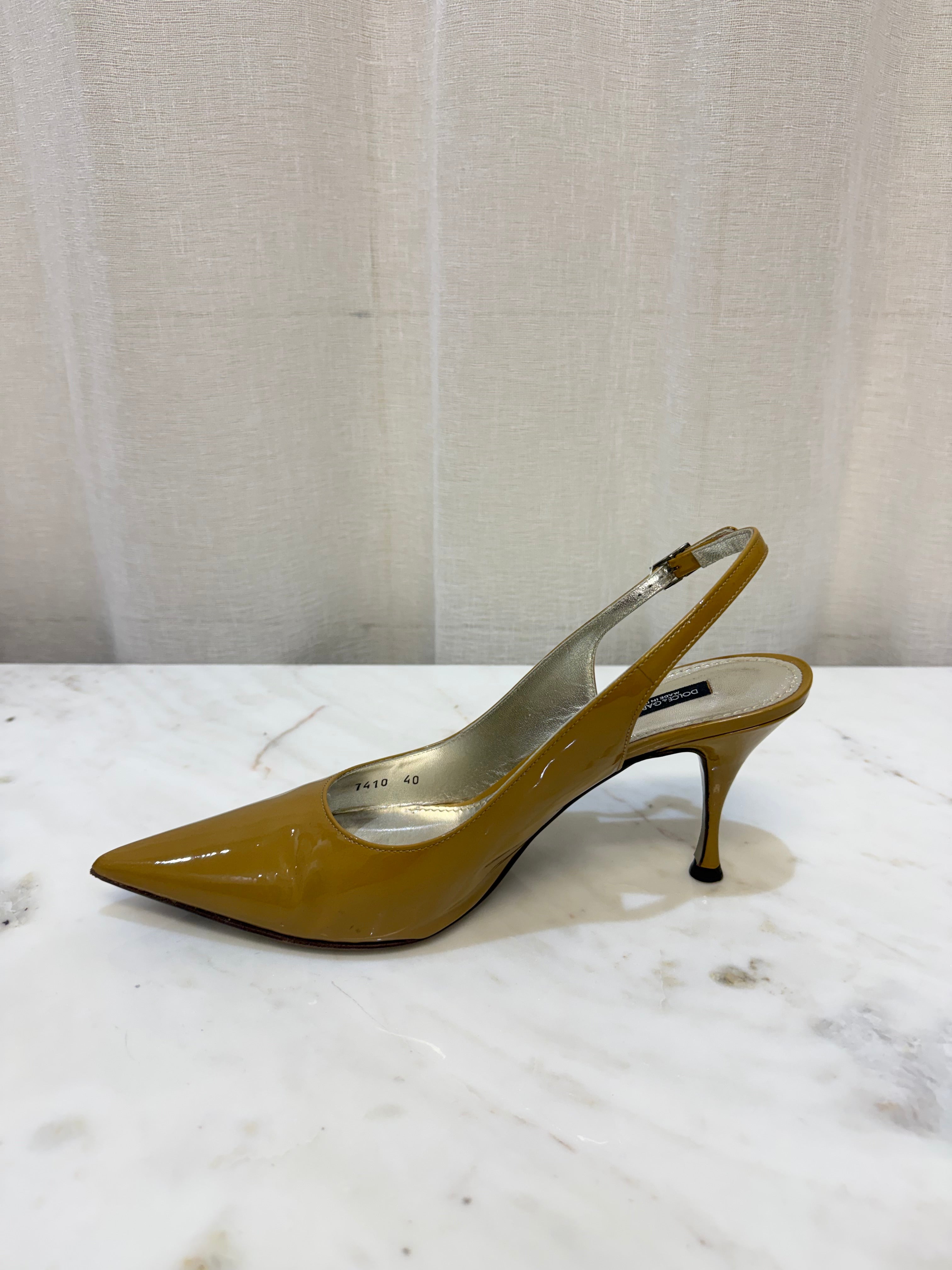 Dolce Gabbana Mustard Patent Slingback 40 WB