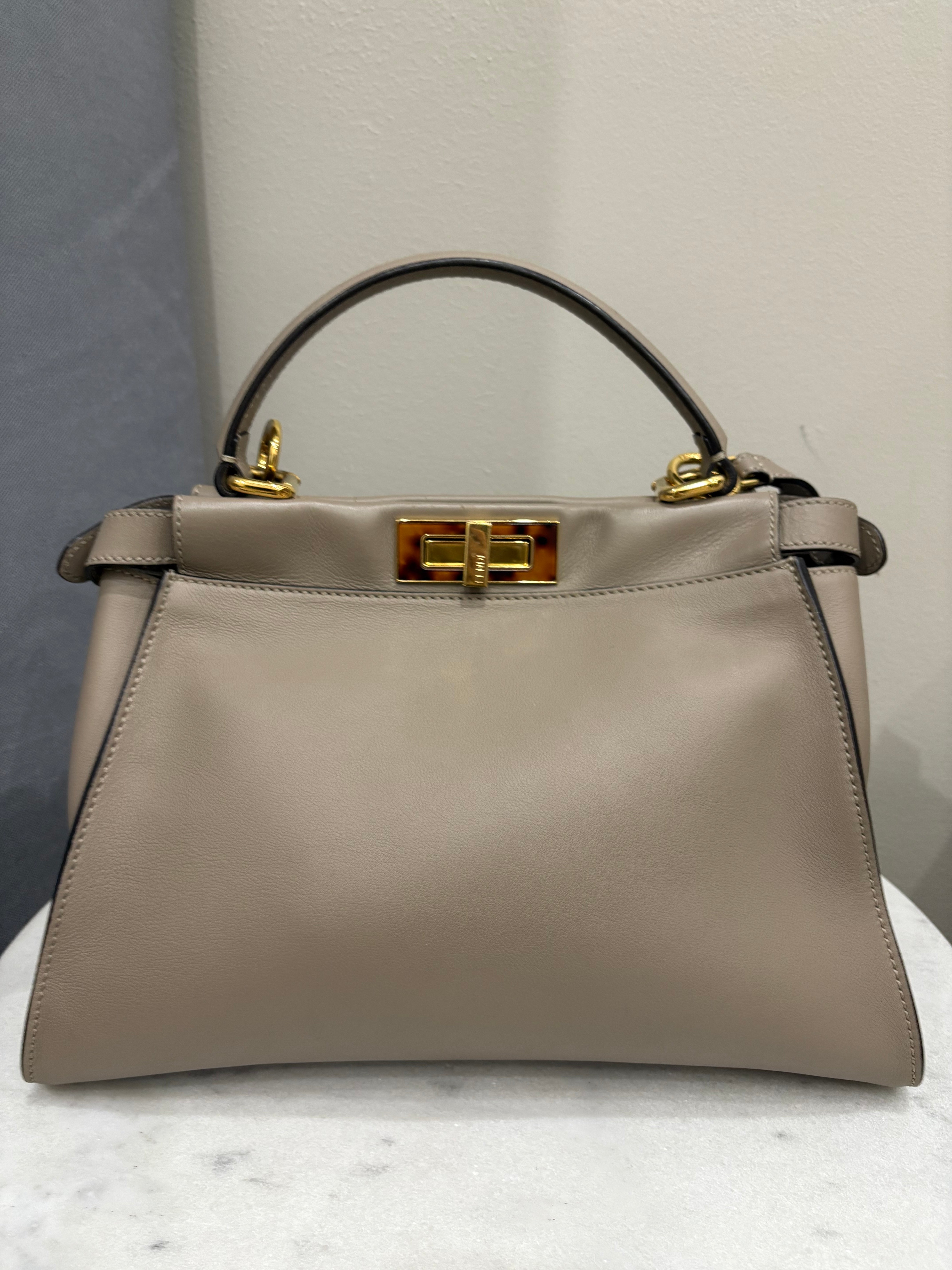 Fendi Neutral Peekaboo Tote Bag Medium
