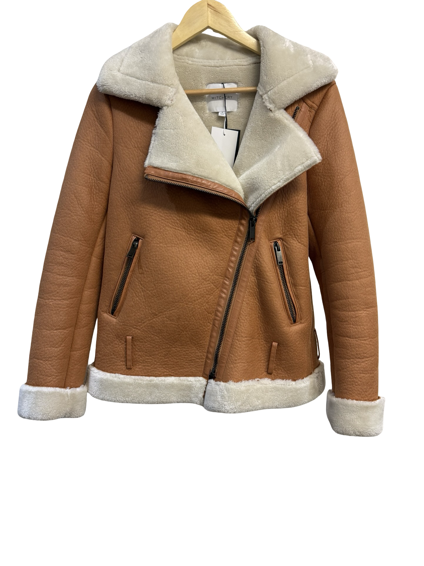 Witchery Tan Shearling Jacket 8
