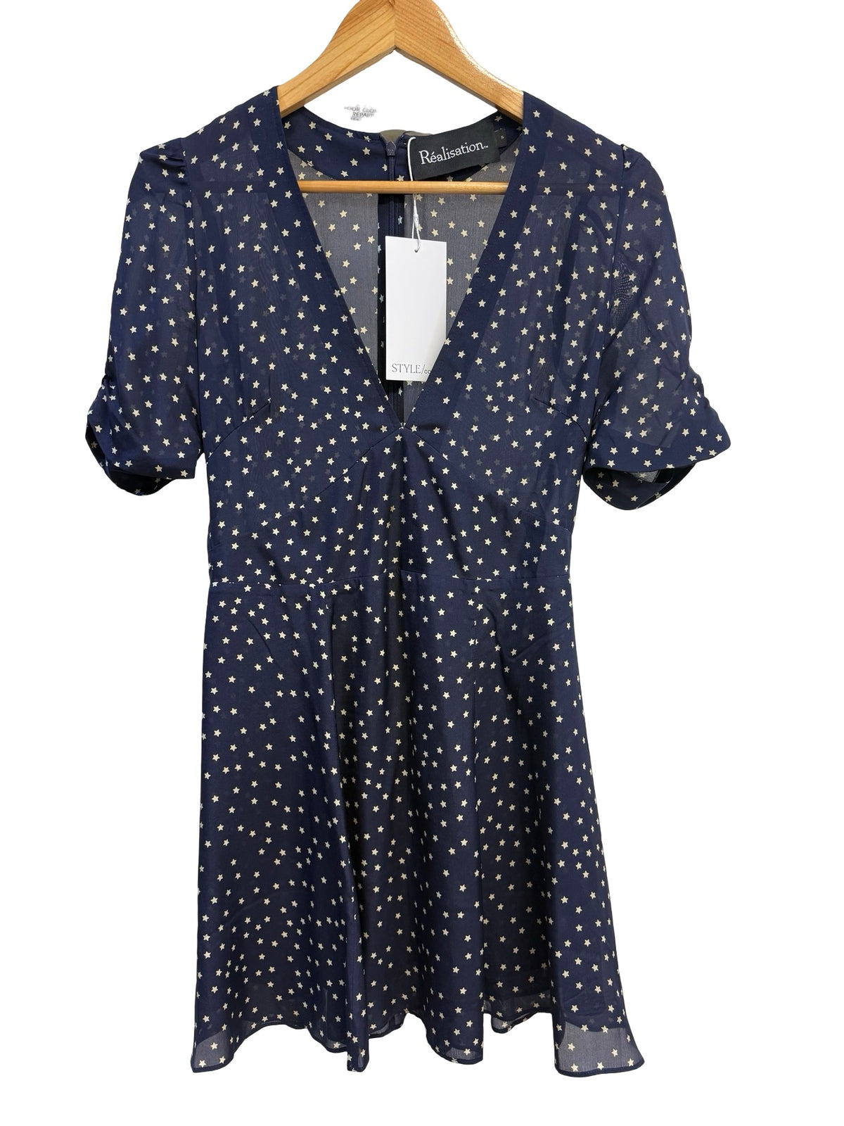 Realisation Par Navy & White Star Print Silk Dress S