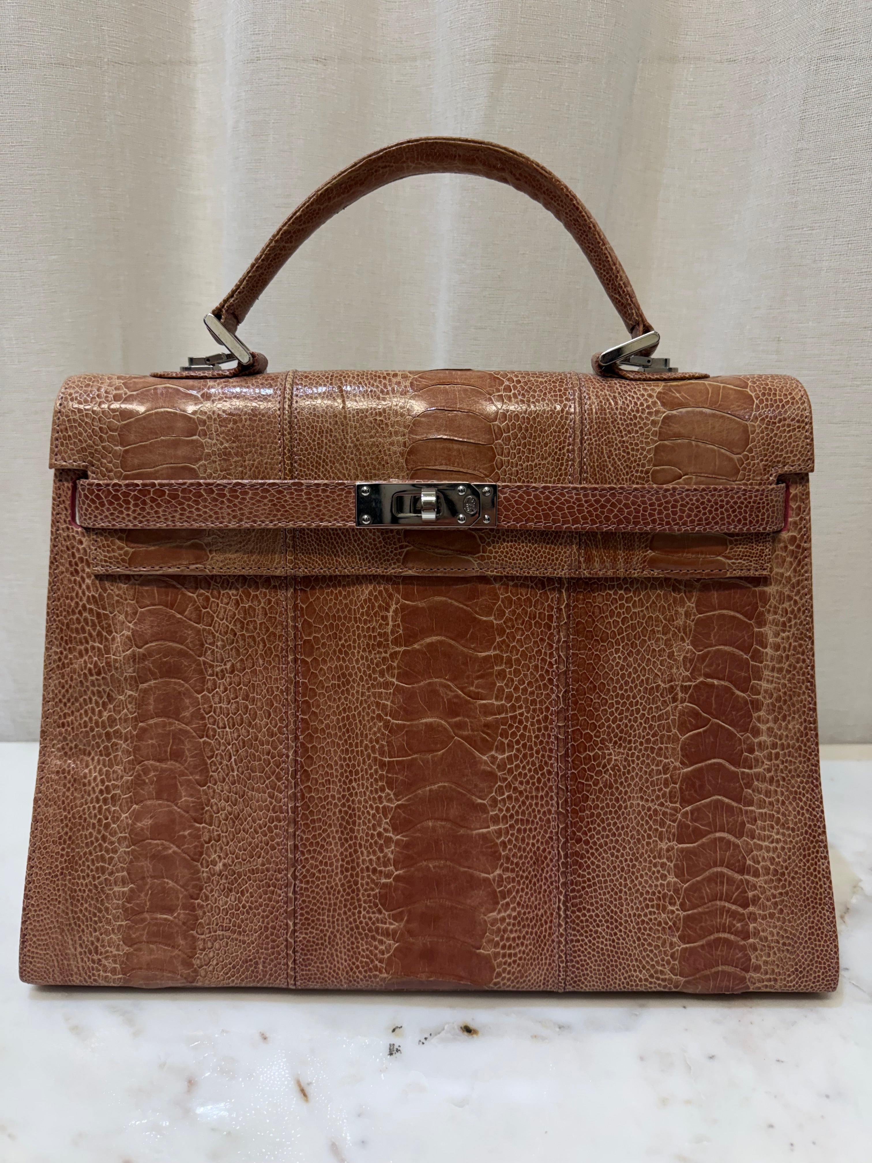 Lorenzi Orange Osterich Leather Bag