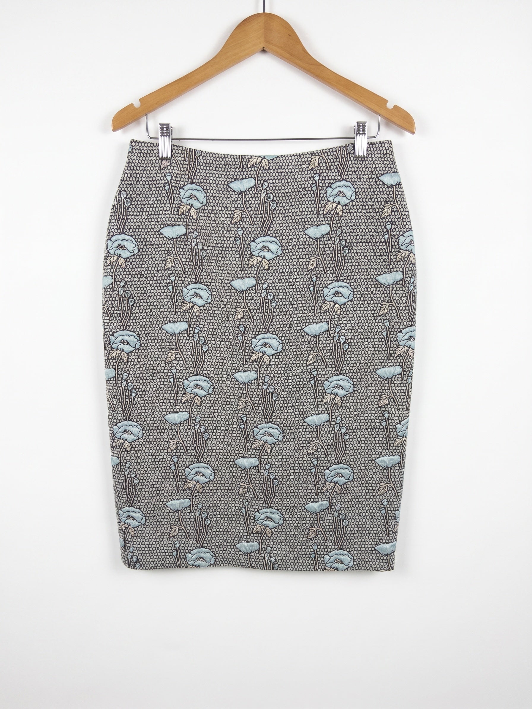 Carla Zampatti Blue Floral Brocade Pencil Skirt 10