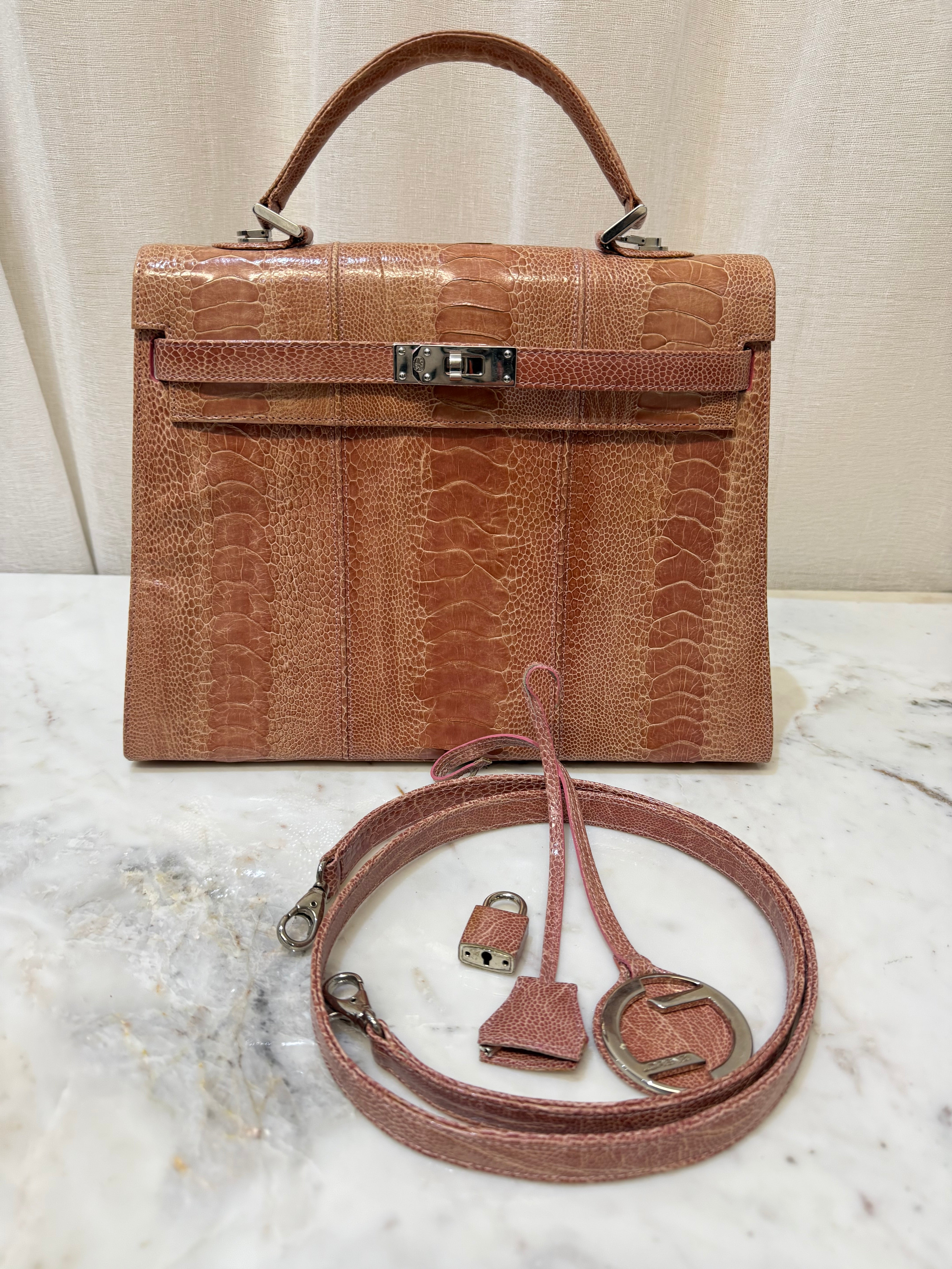 Lorenzi Orange Osterich Leather Bag
