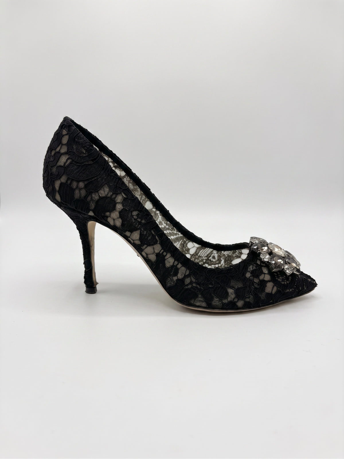 Dolce & Gabbana Black Lace Embellished Heels 38