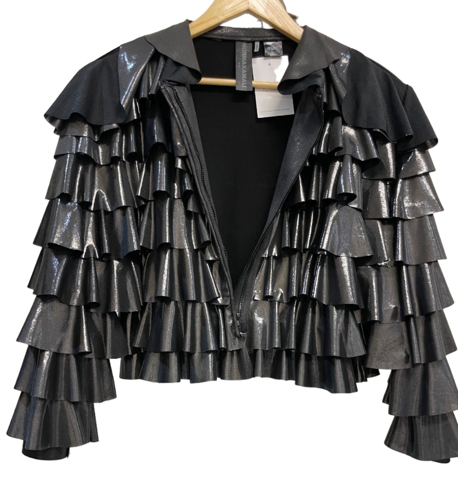 Norma Kamali Black Shiny Frill Jacket