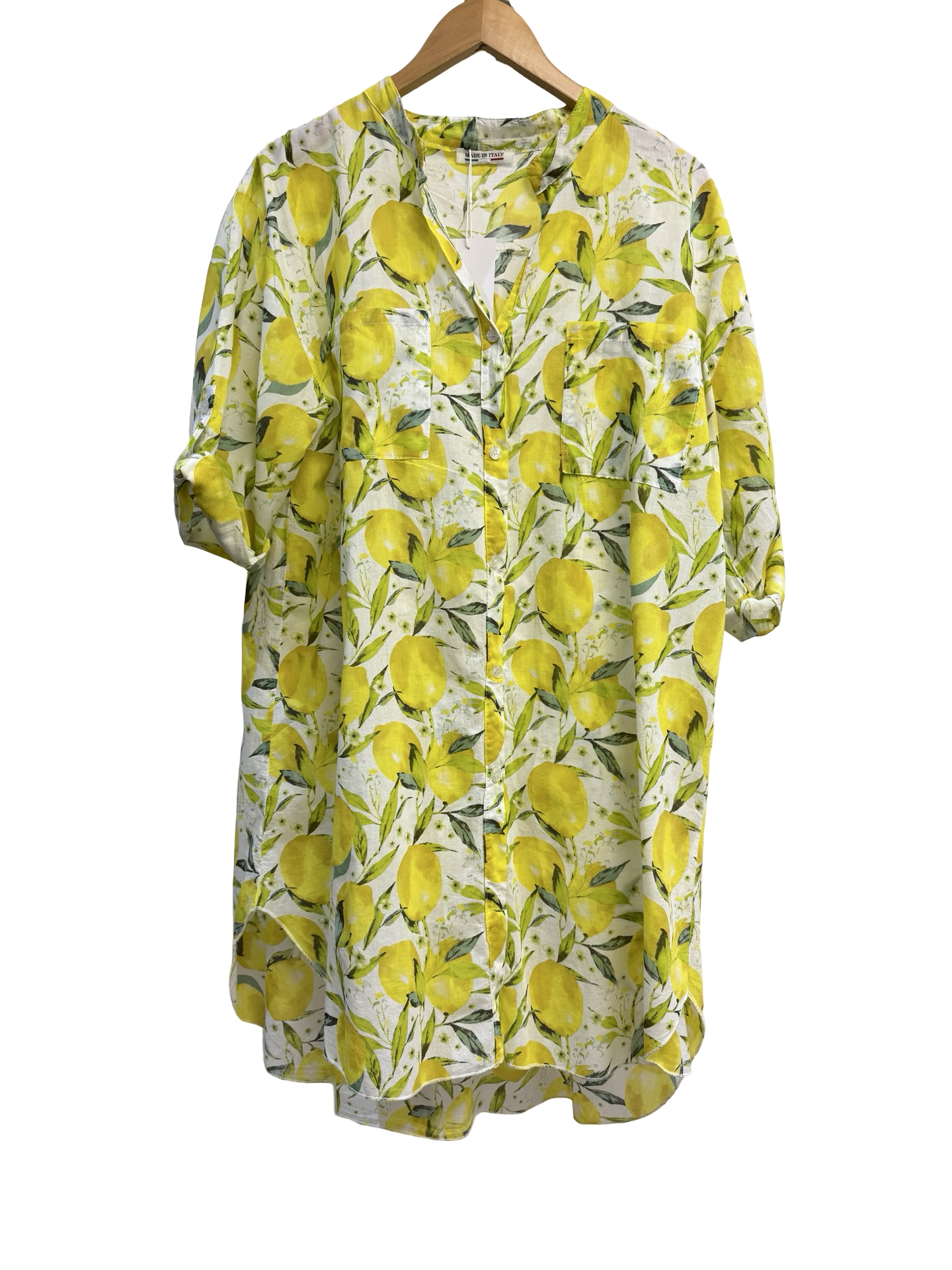 Made In Italy' Lemons Long Shirt Dress L/XL