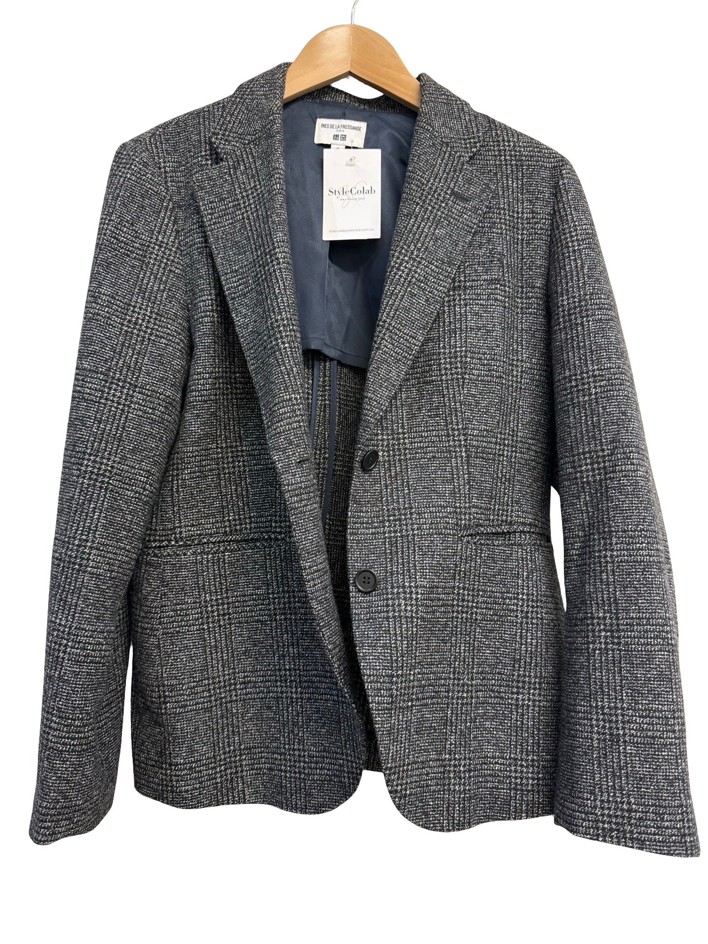 Ines De La Fressange Black Tweed Blazer M