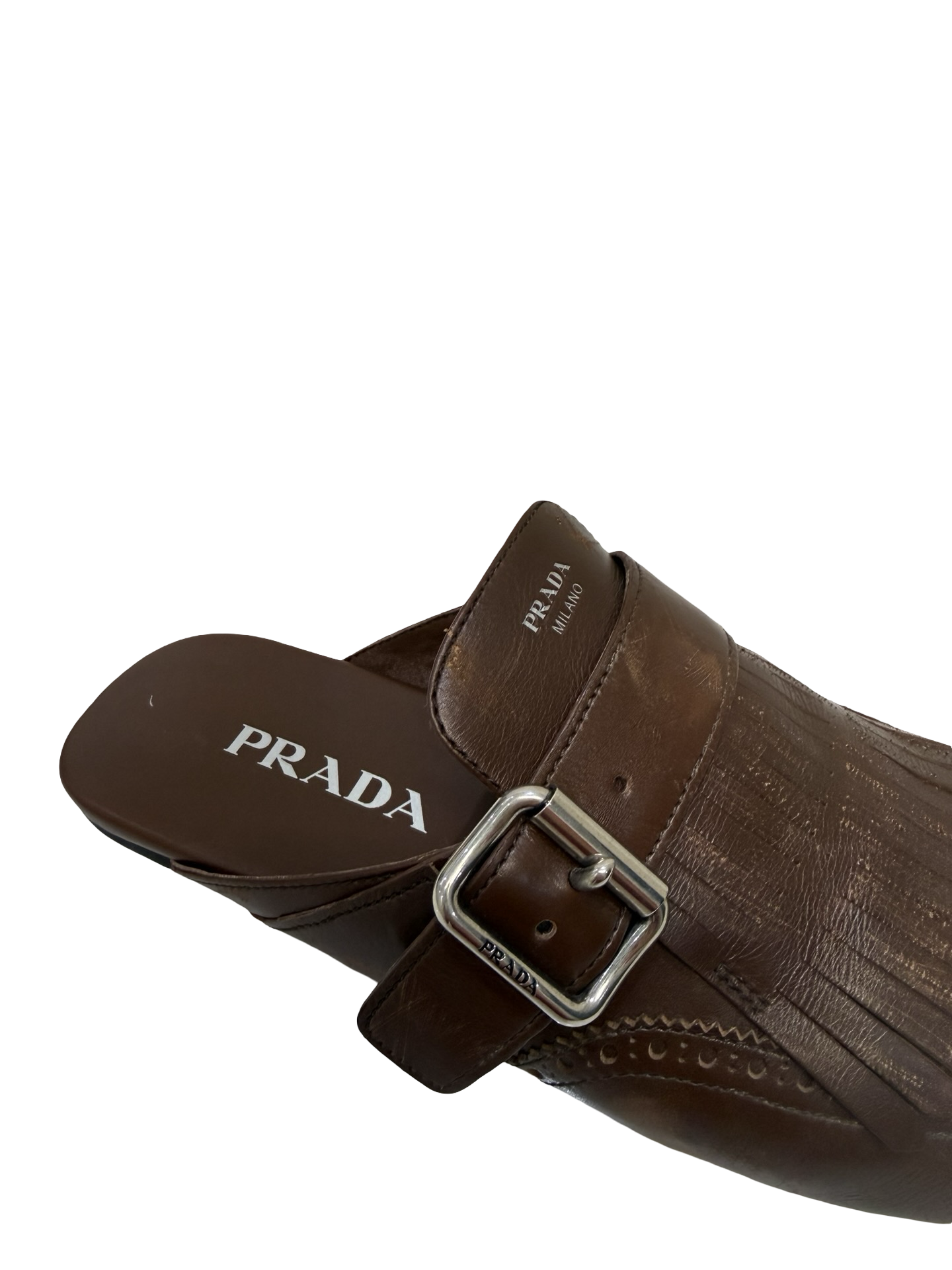 Prada Brown Fringed Leather Mules 38 WB