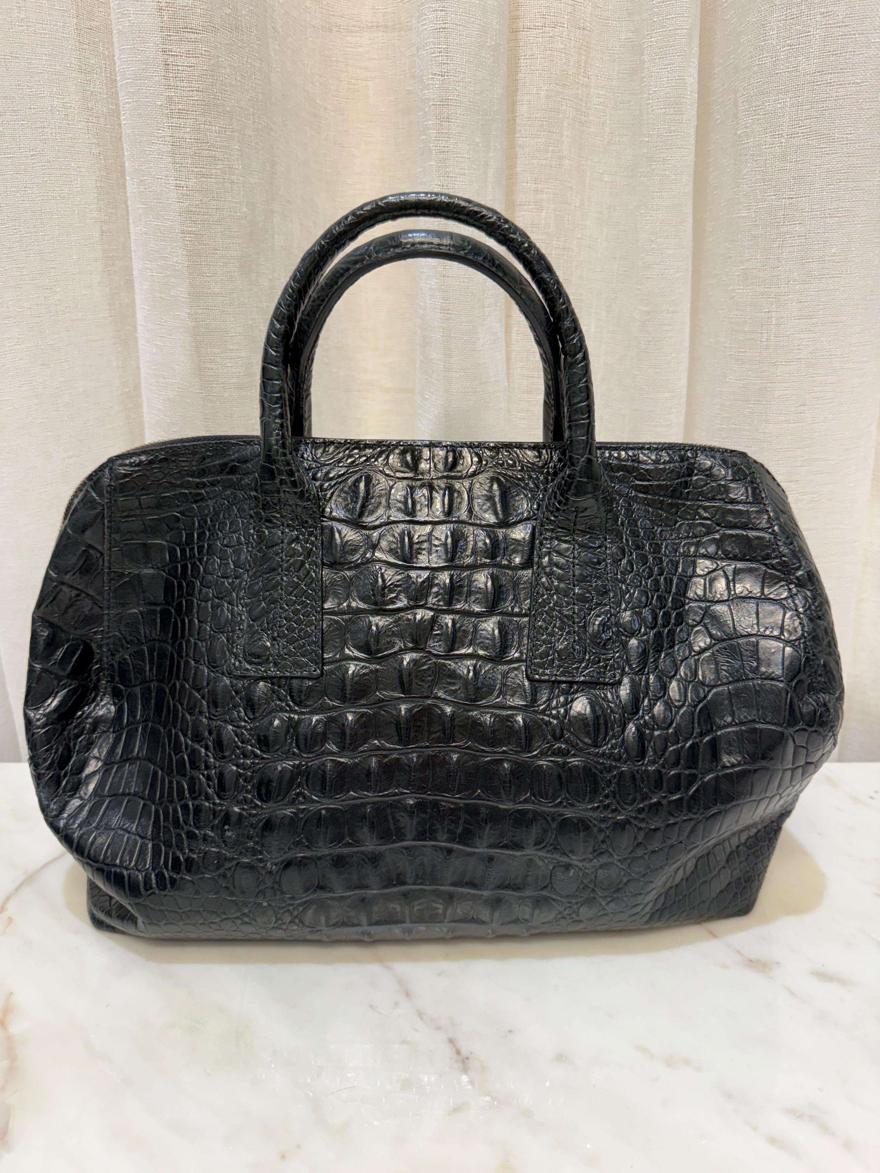 Furla Black Patent Crocodile Handbag