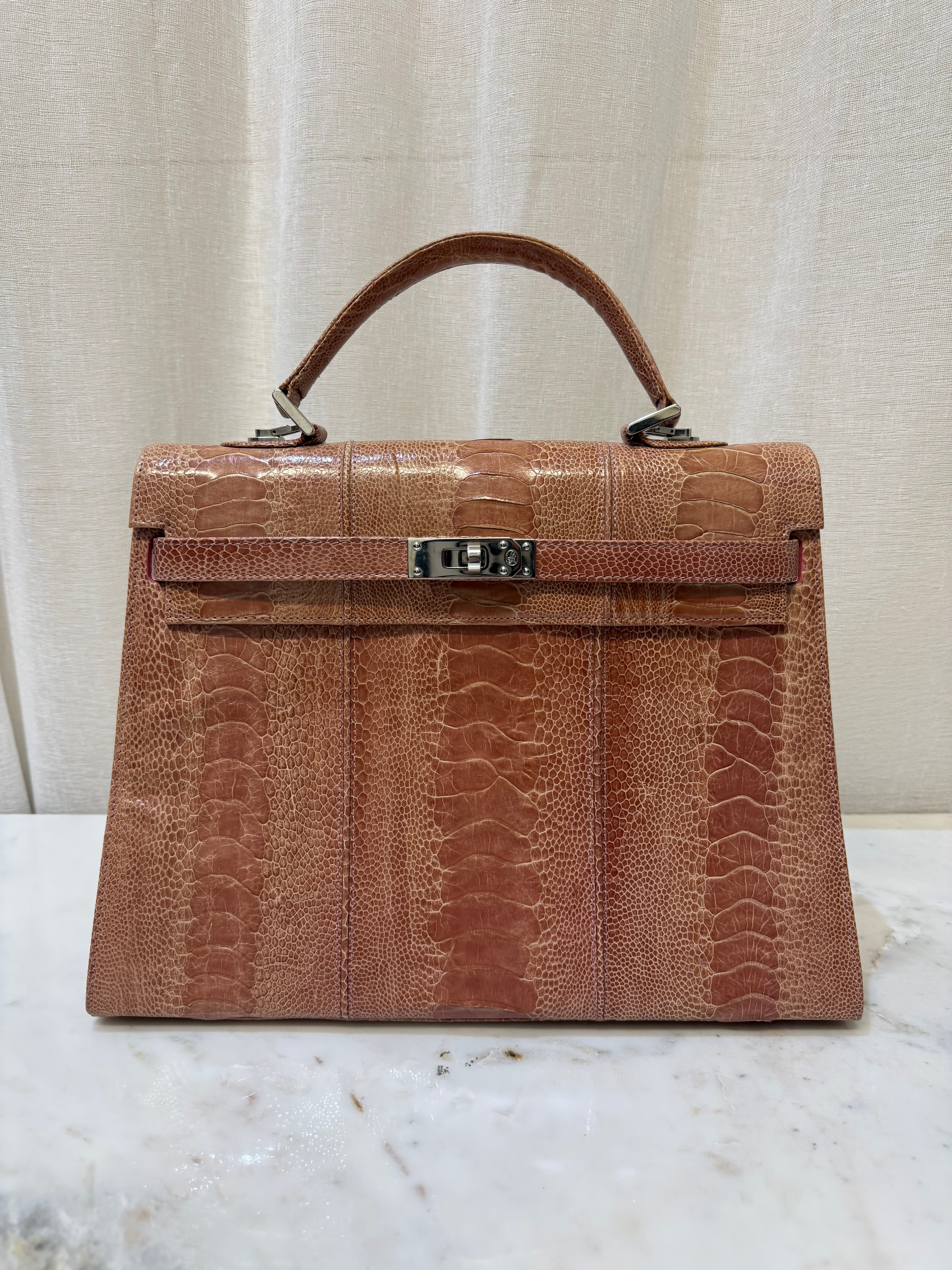 Lorenzi Orange Osterich Leather Bag