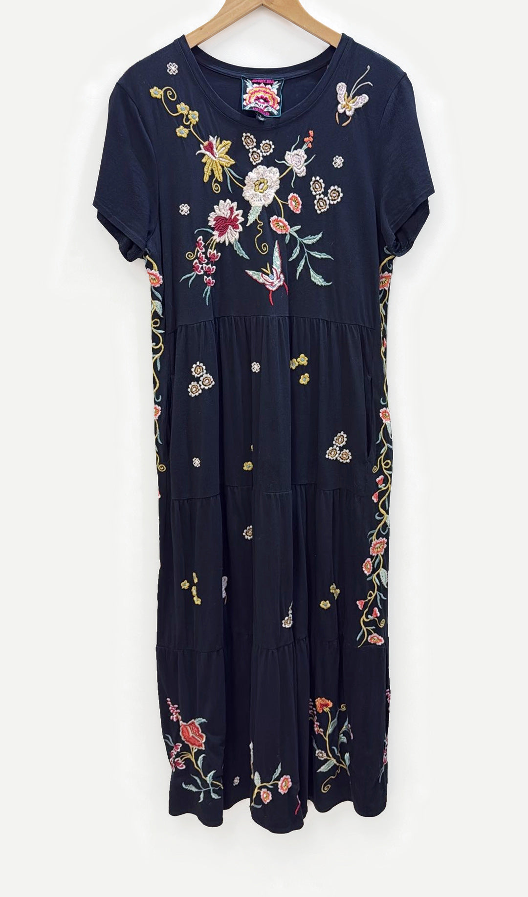 Johnny Was Black Embroidered Dress L
