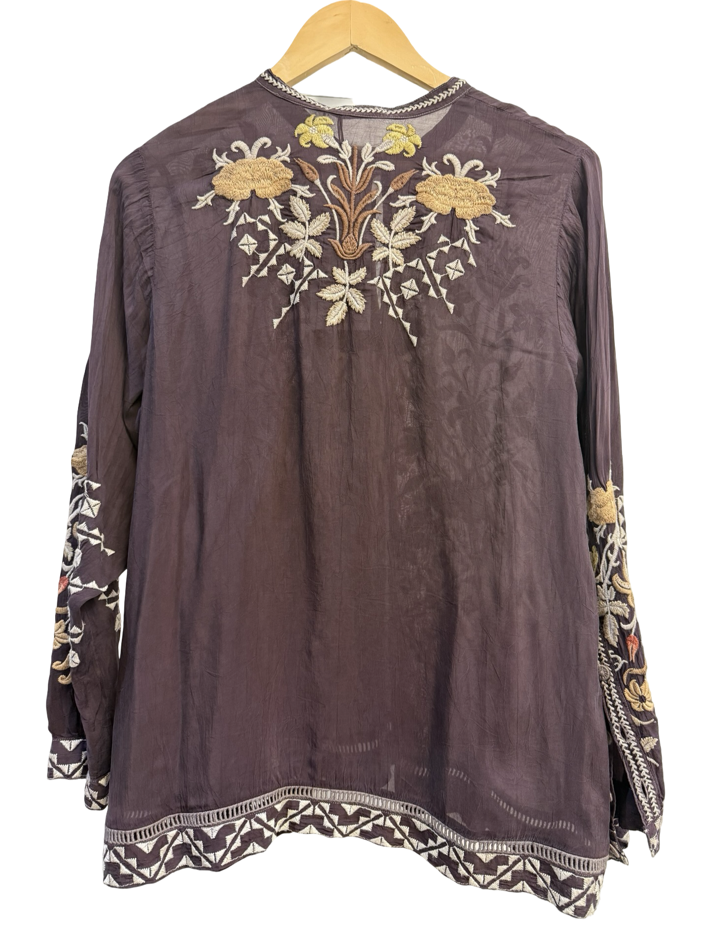 Johnny Was Chocolate Floral Silk Shirt S
