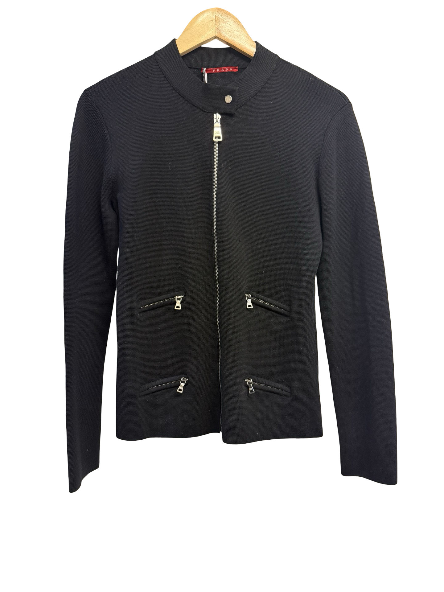 Prada Black Zip Up Wool Jacket 46
