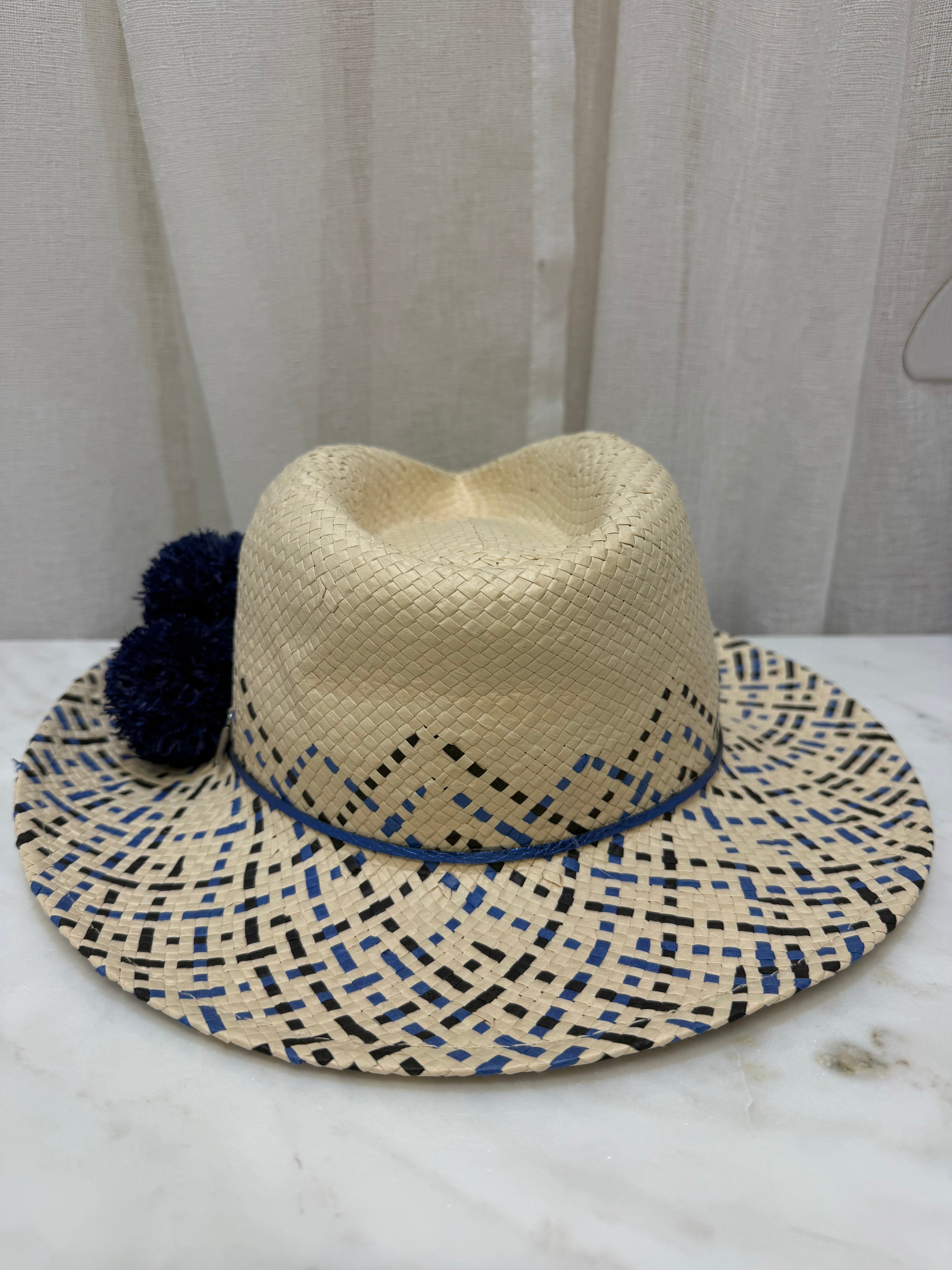 Love Kate Straw Hat w Blue Pompom