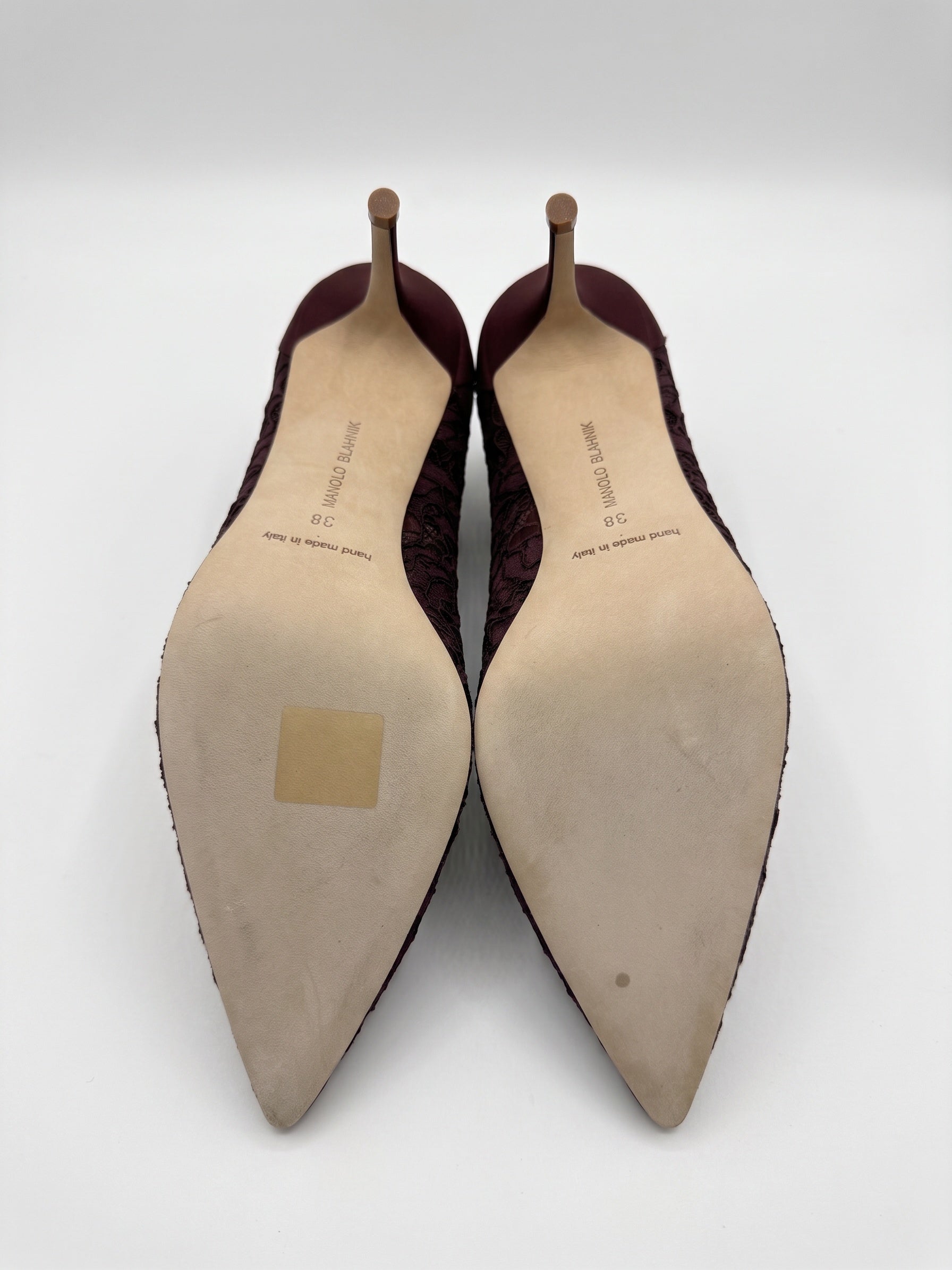 Manolo Blahnik Burgundy Lace Nadira Heels 38