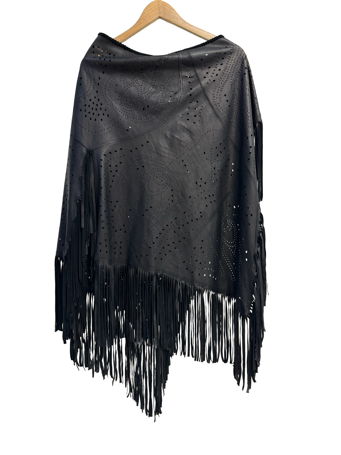 Panache Black Leather Poncho O/S