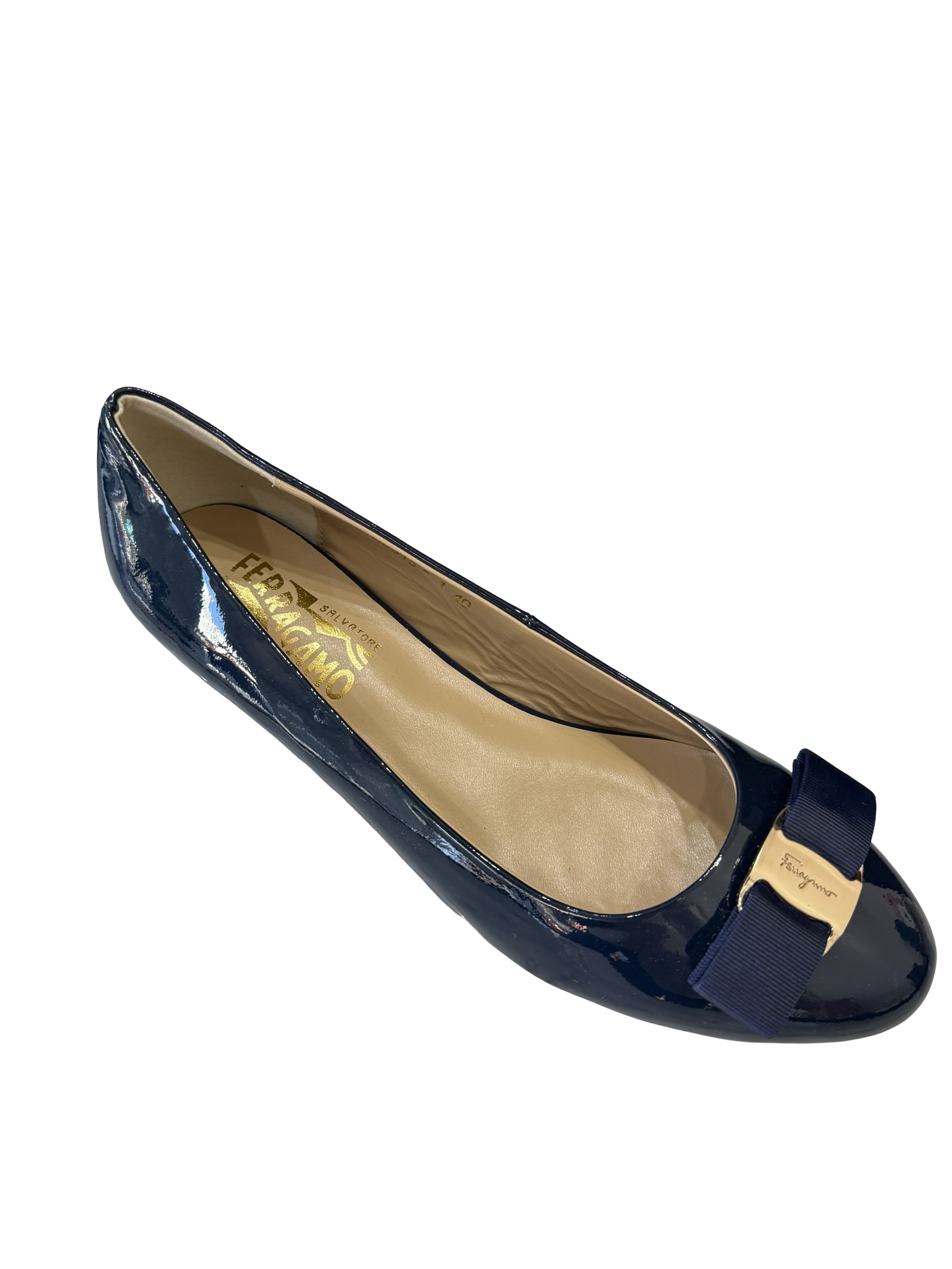 Ferragamo Navy Patent Pump 40 WDB