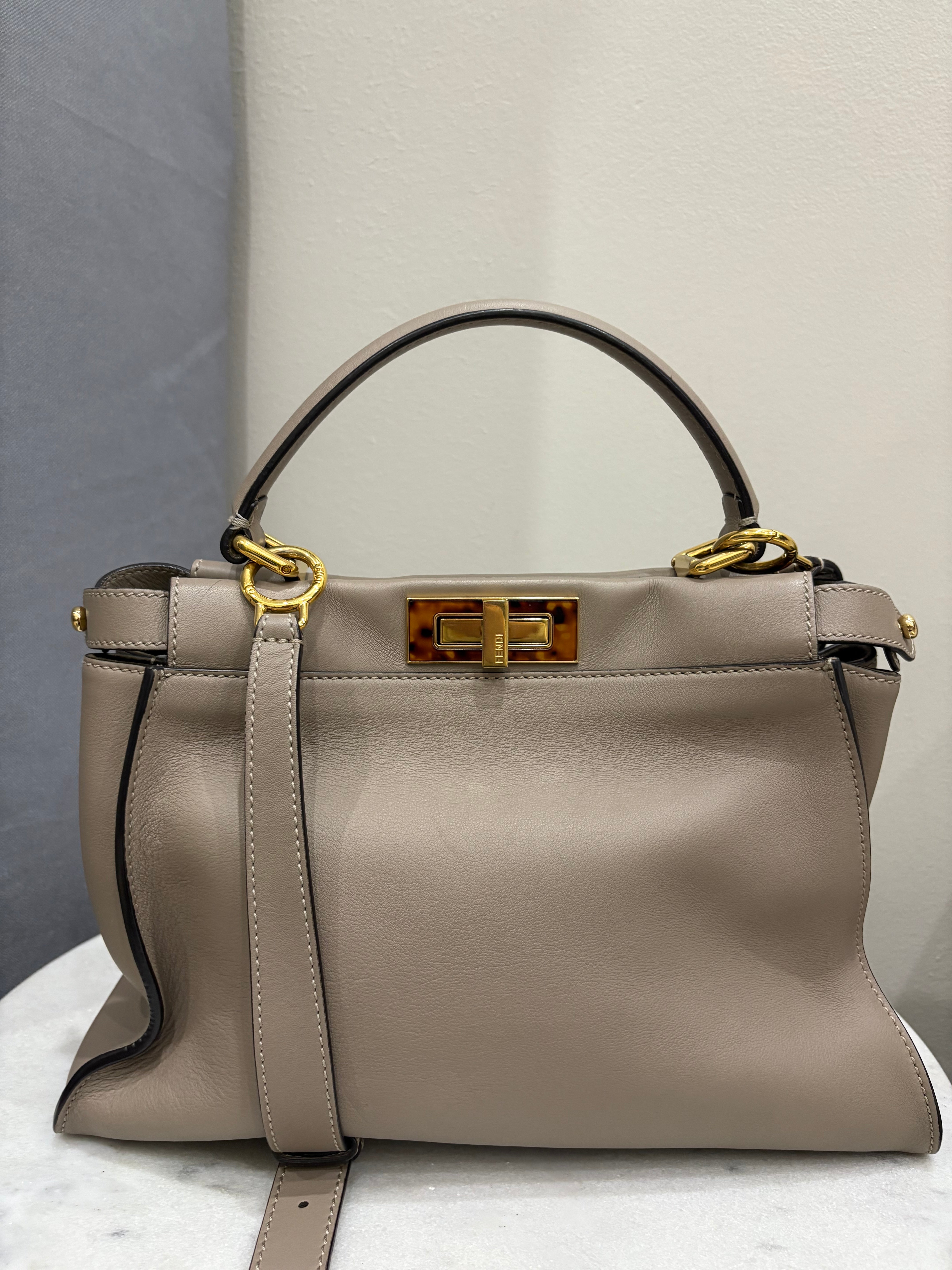 Fendi Neutral Peekaboo Tote Bag Medium
