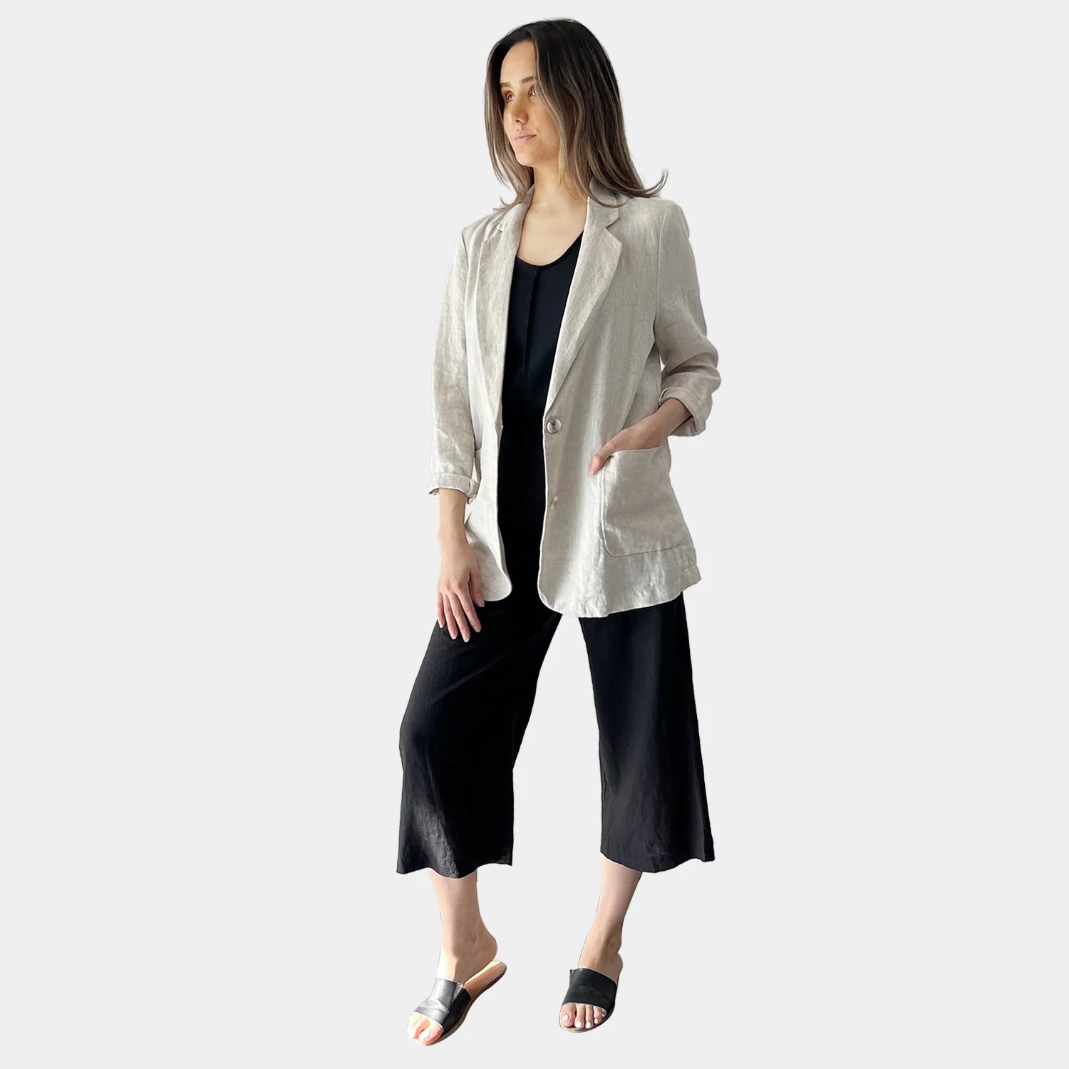 Amyic Natural/Black Linen Jacket