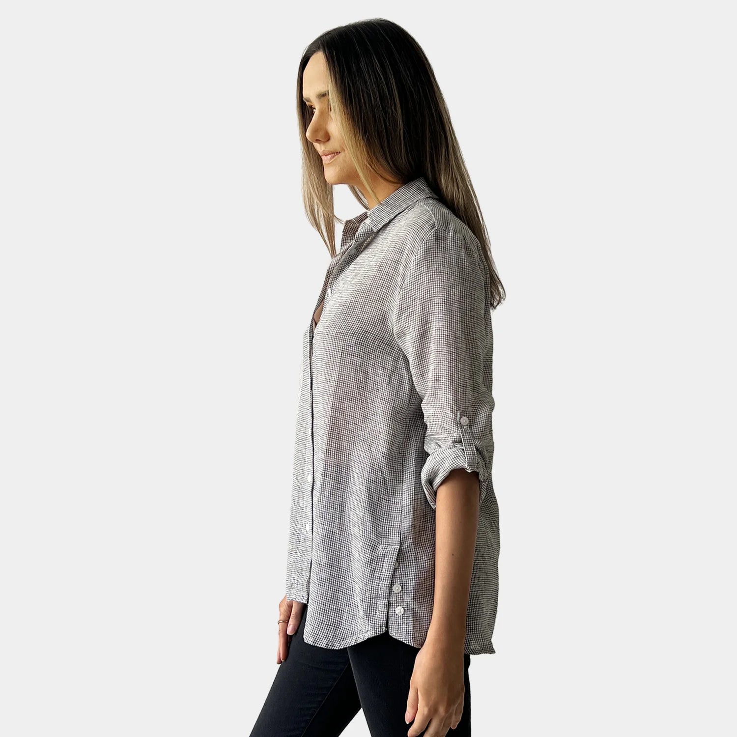 Amyic Black White Gingham Linen Shirt