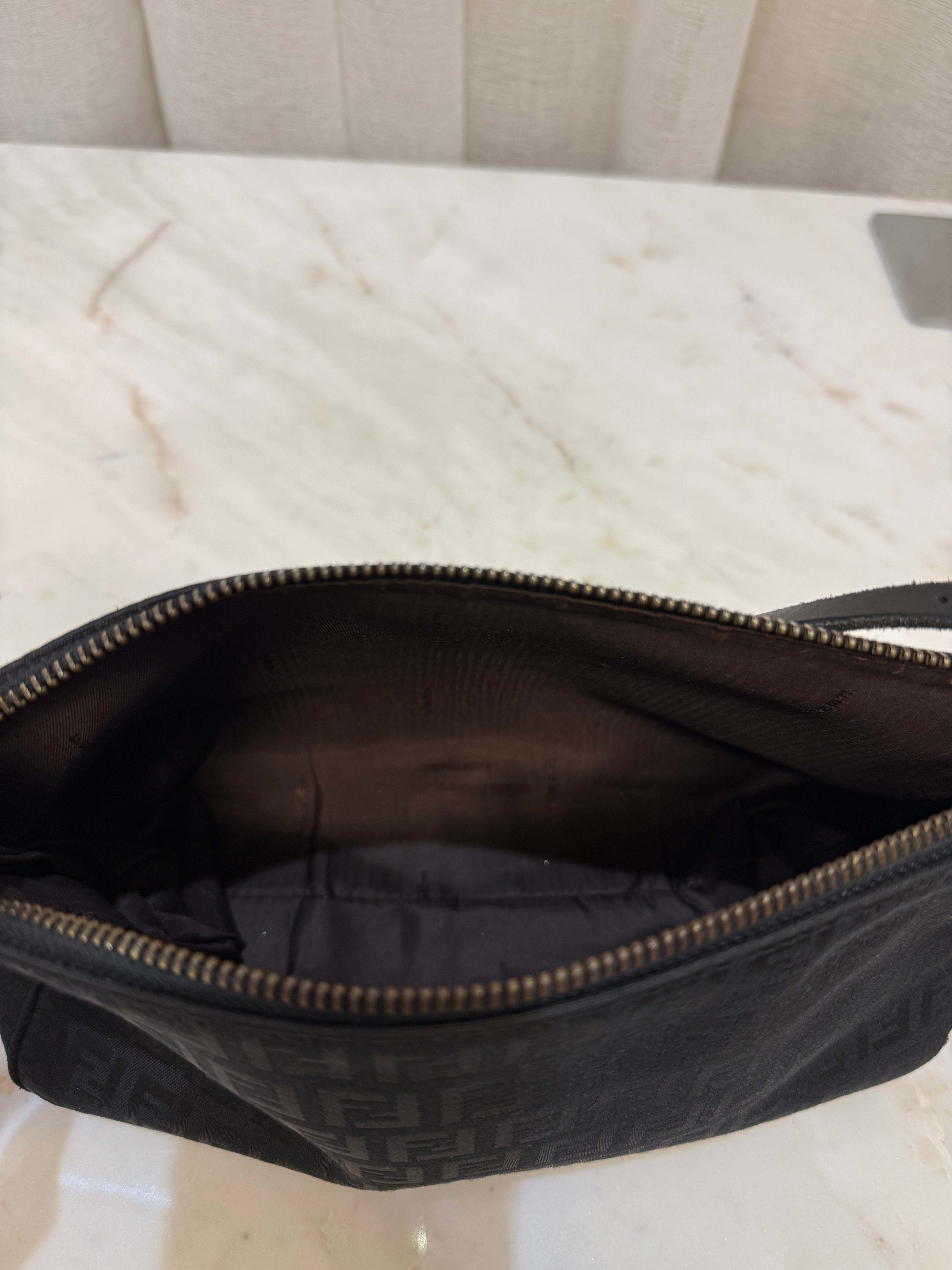 Fendi Zucchino Pochette Shoulder Bag Black