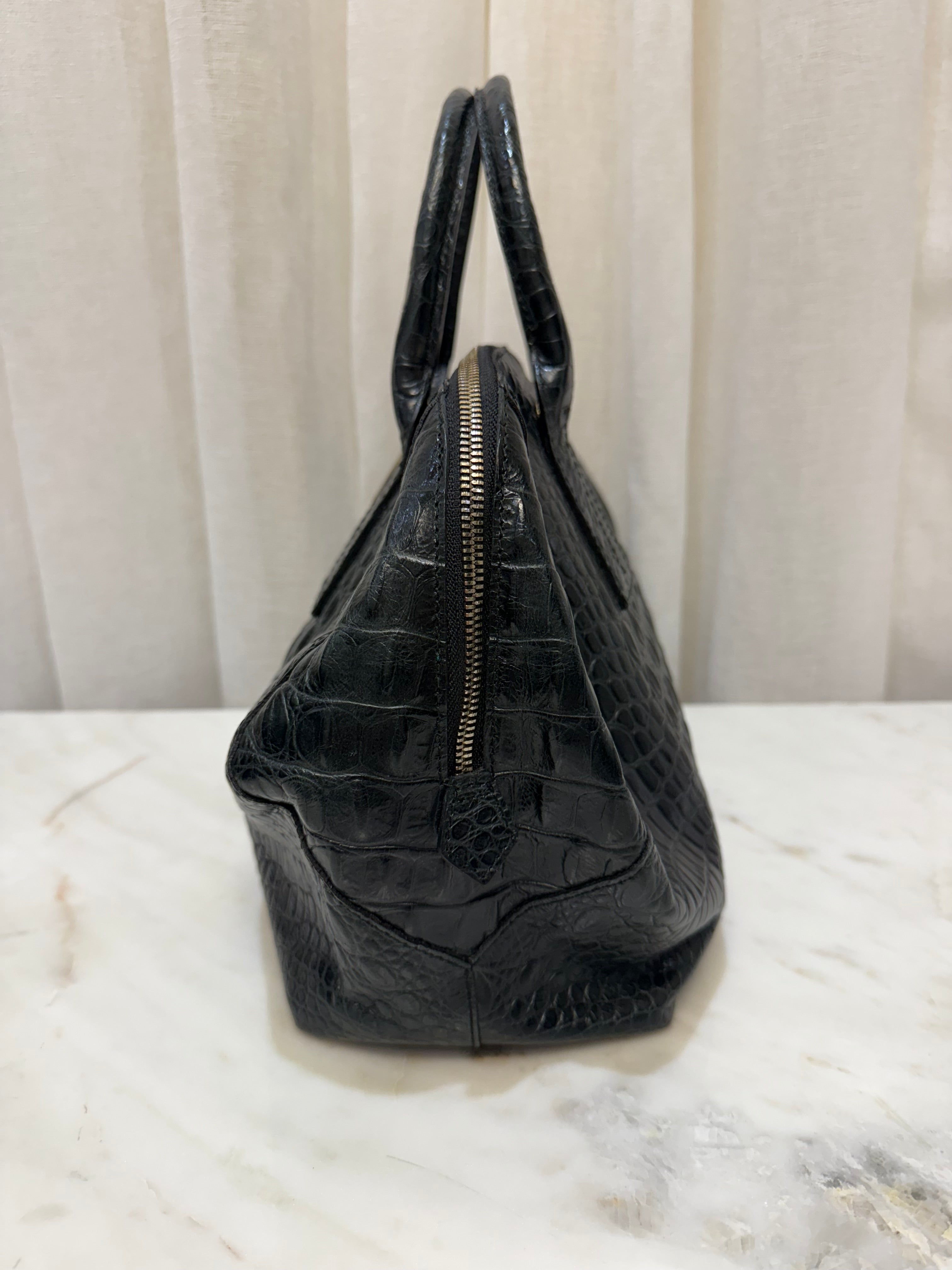 Furla Black Patent Crocodile Handbag