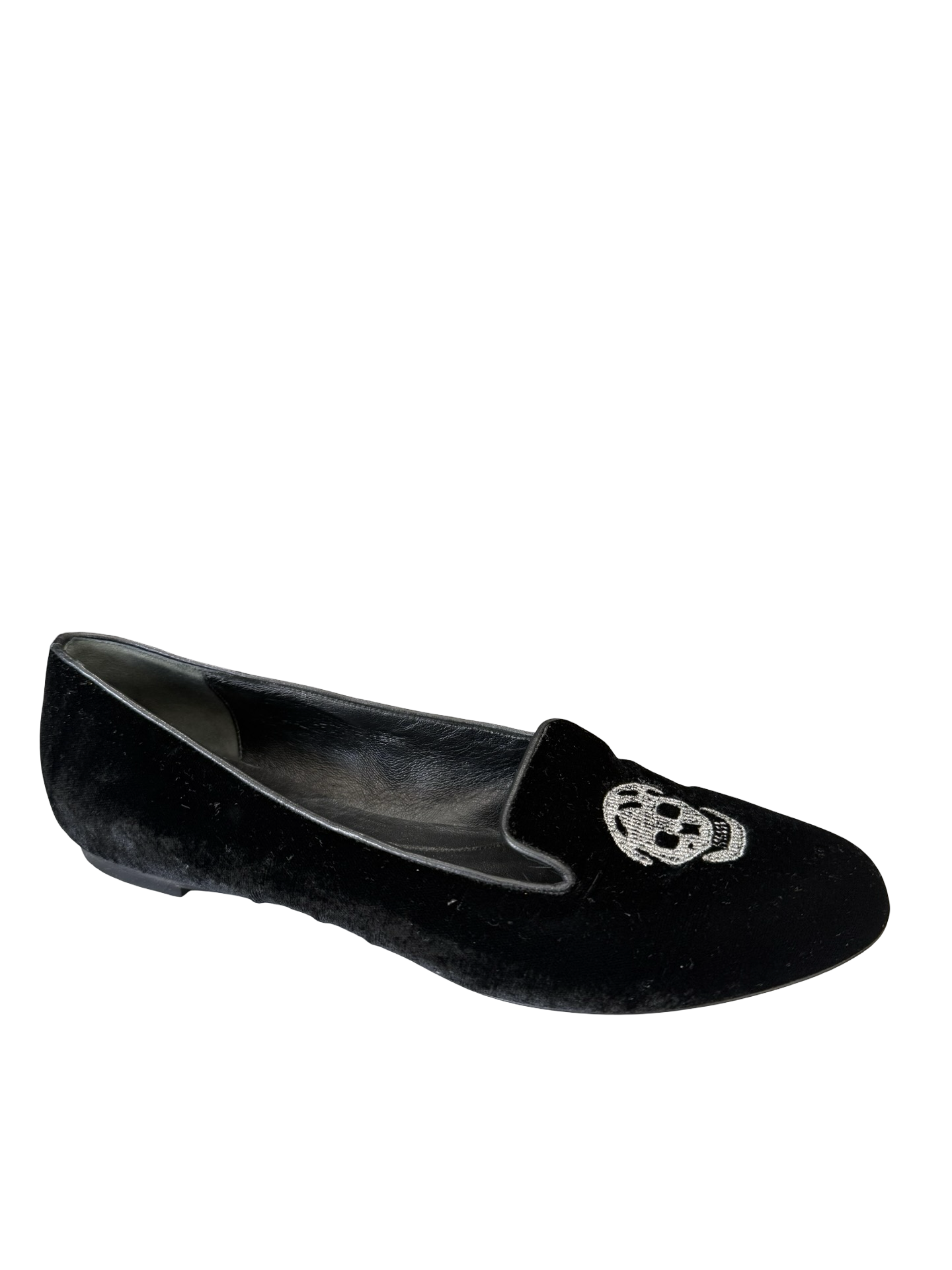 Alexander Mcqueen Black Velvet Skull Flats 38