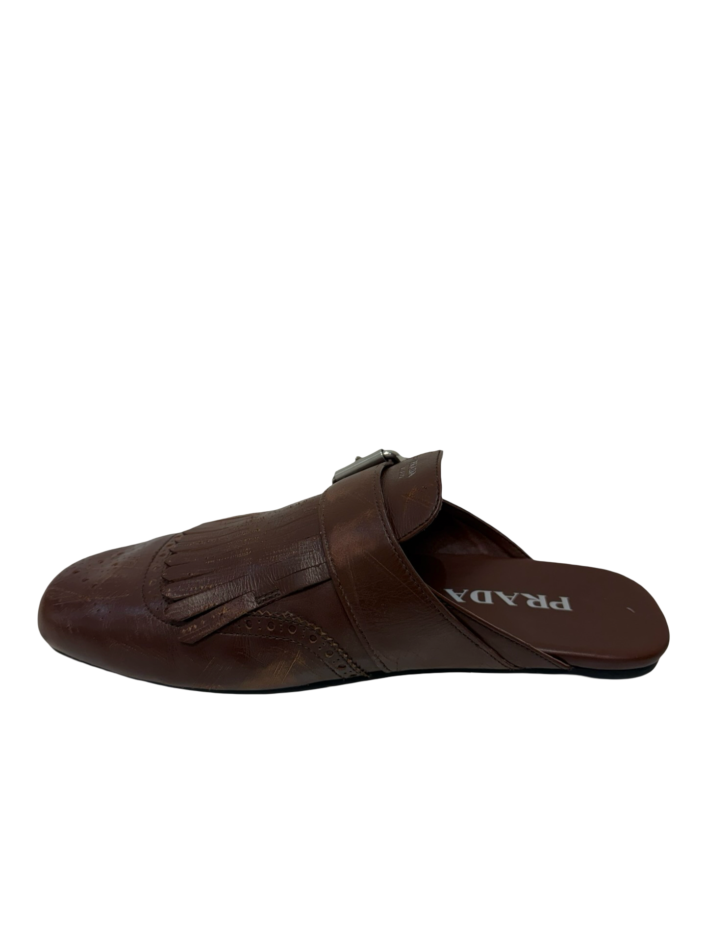 Prada Brown Fringed Leather Mules 38 WB