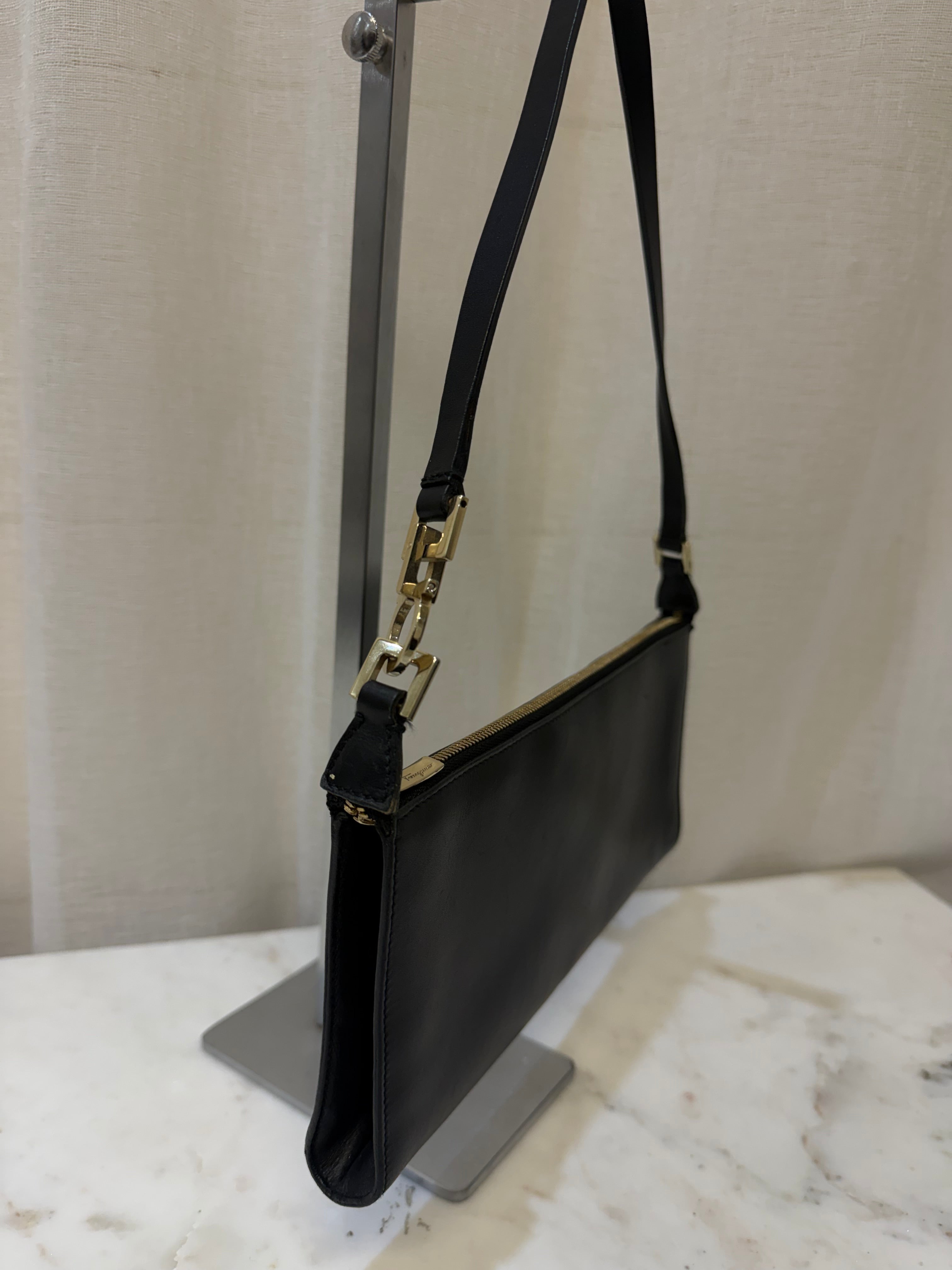 Salvatore Ferragamo Blk Gancini Shoulder Bag
