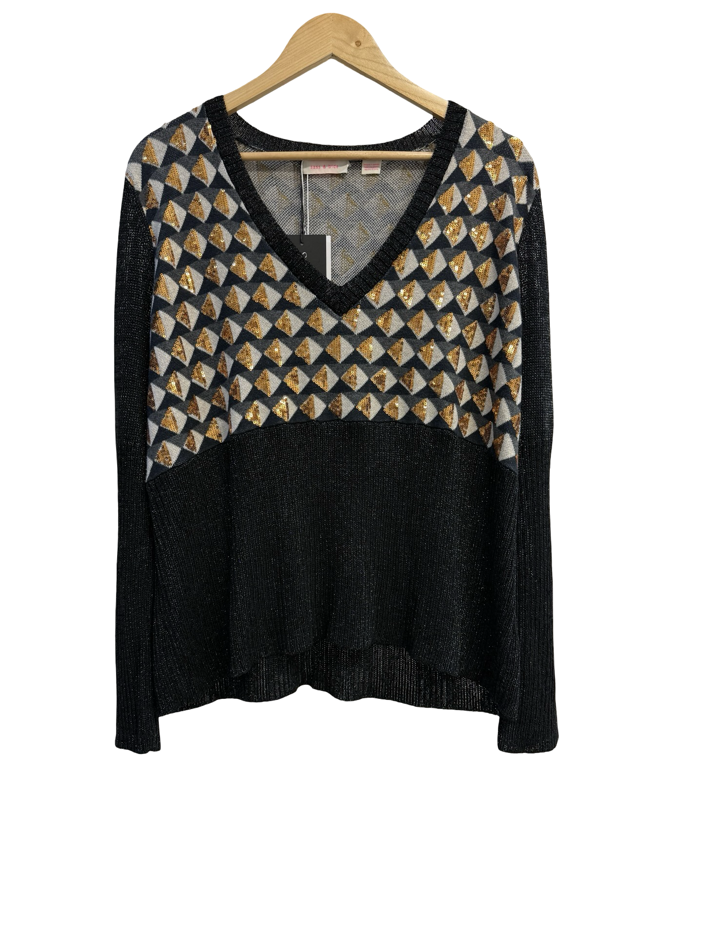 Sass & Bide Black & Sequin V-Neck Jumper S
