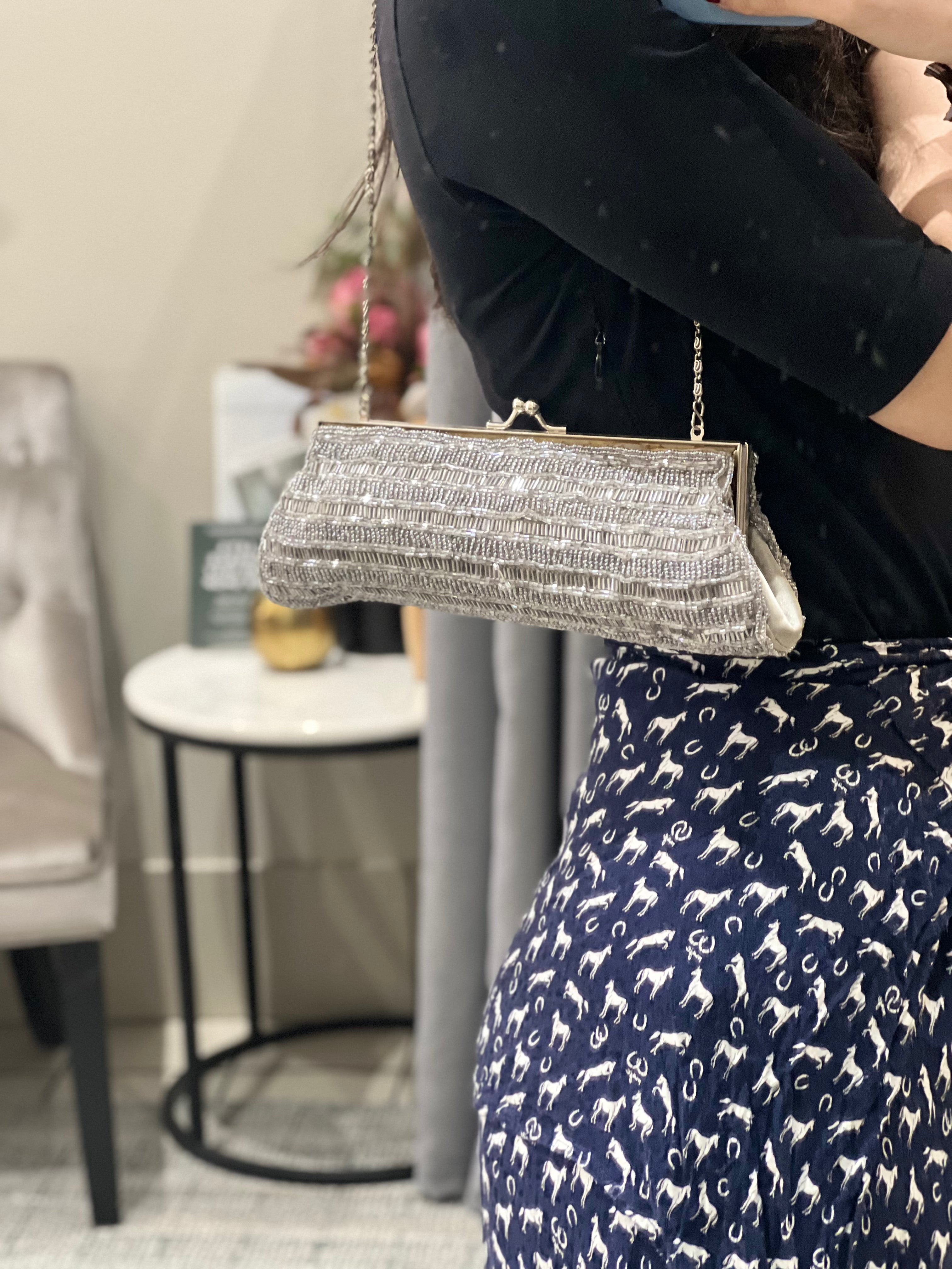Beaded silver bag sale