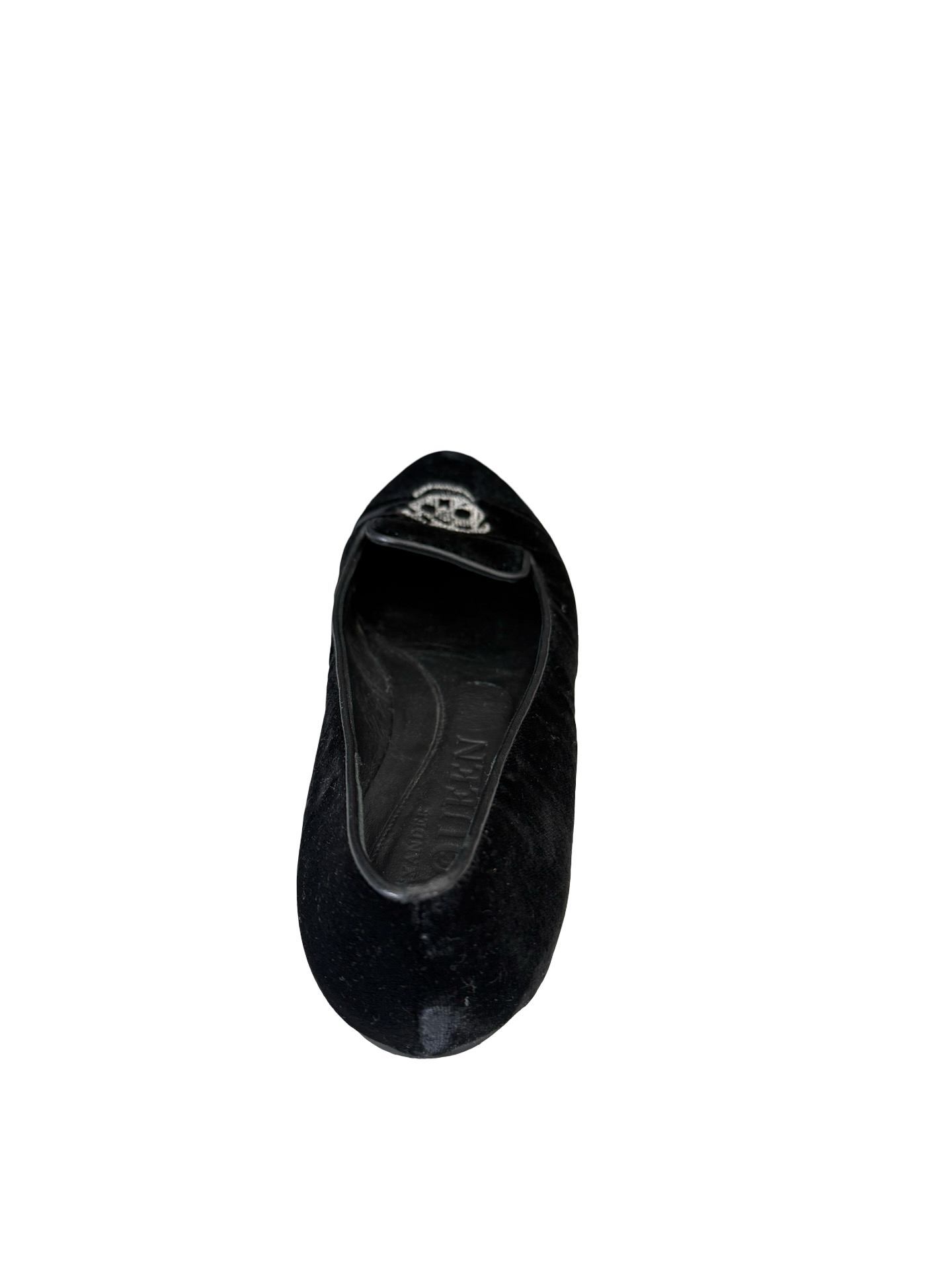 Alexander Mcqueen Black Velvet Skull Flats 38
