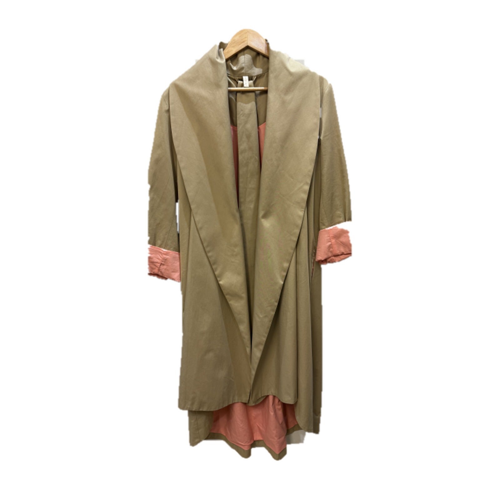 The Flat Iron Label Khaki Long Coat front on white background