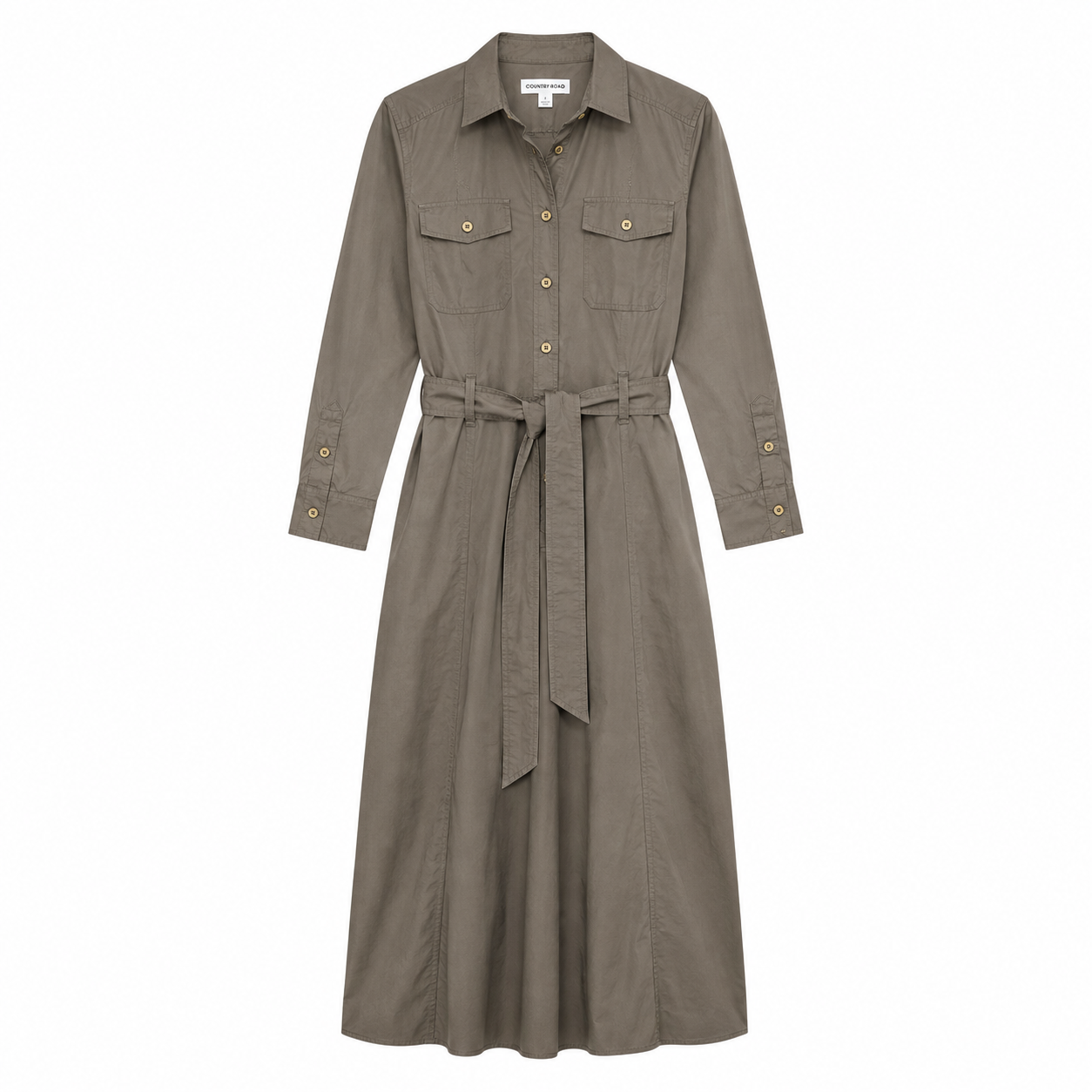 Country Road Taupe Belted Shirt Dress Size 8 - front