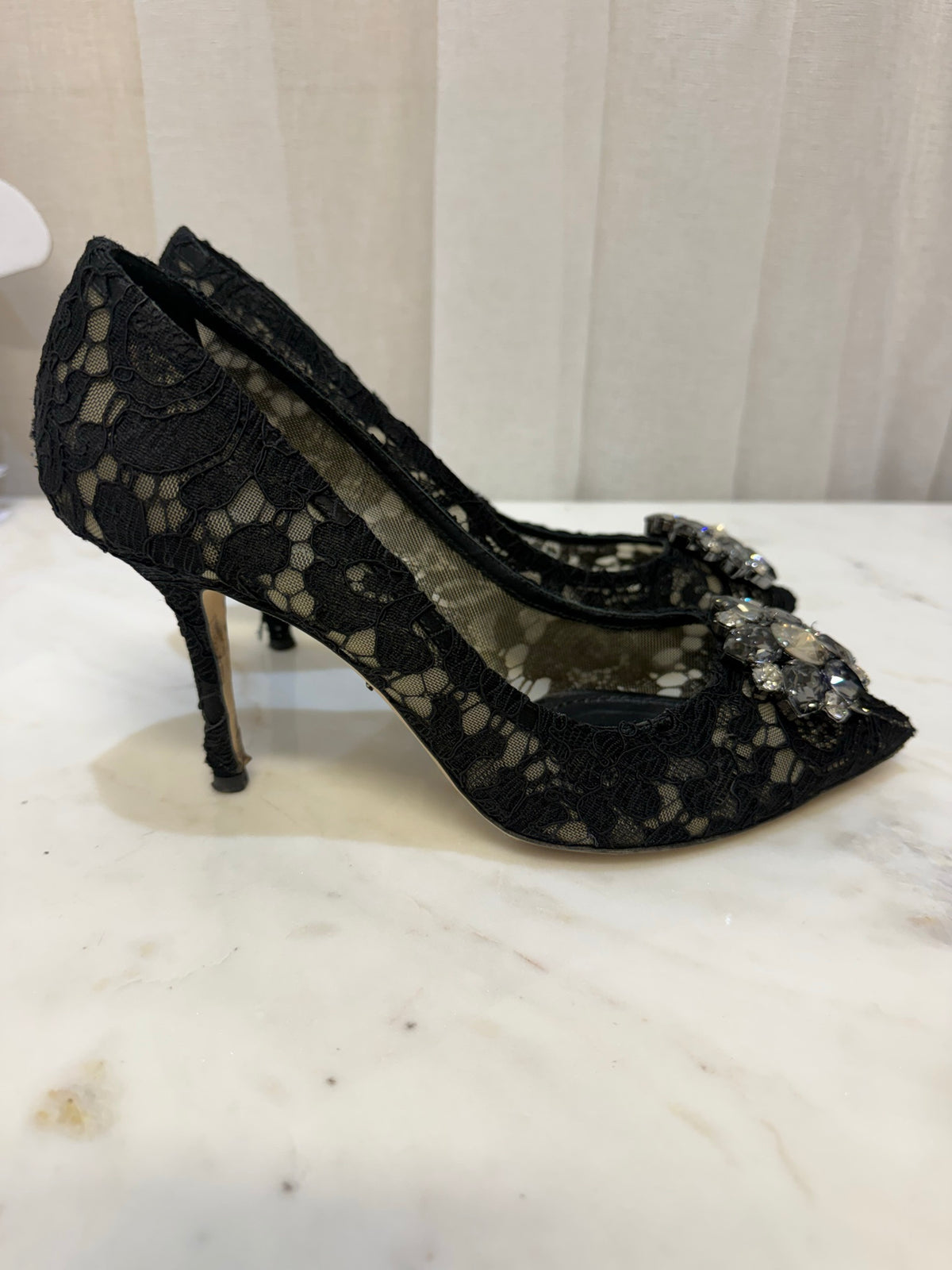 Dolce & Gabbana Black Lace Embellished Heels 38