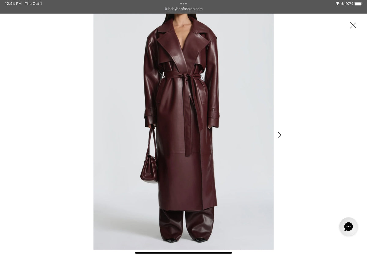 Baby Boo Burgundy Faux Leather Long Coat XS