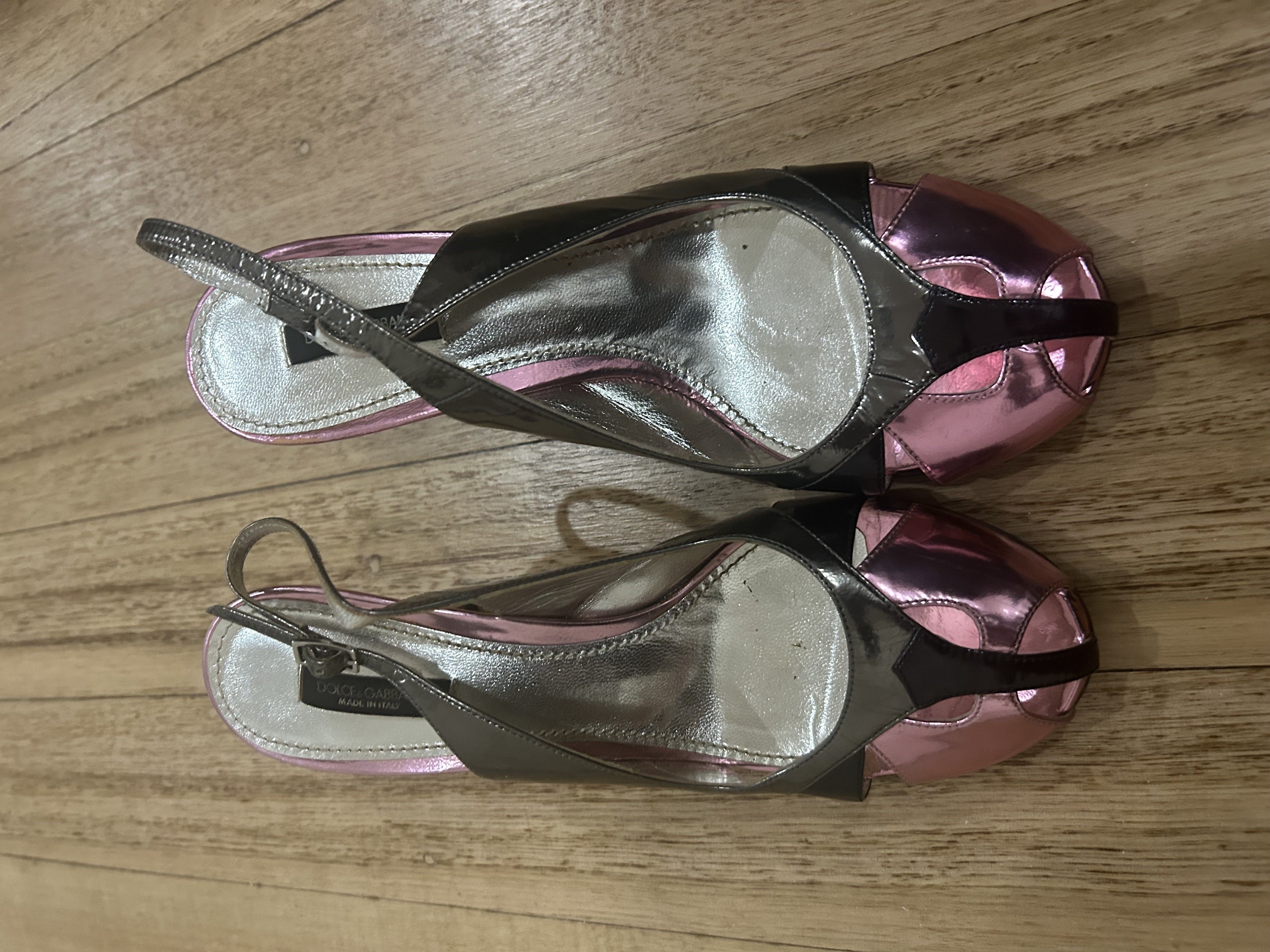 Dolce & Gabbana Silver & Pink Slingbacks 38