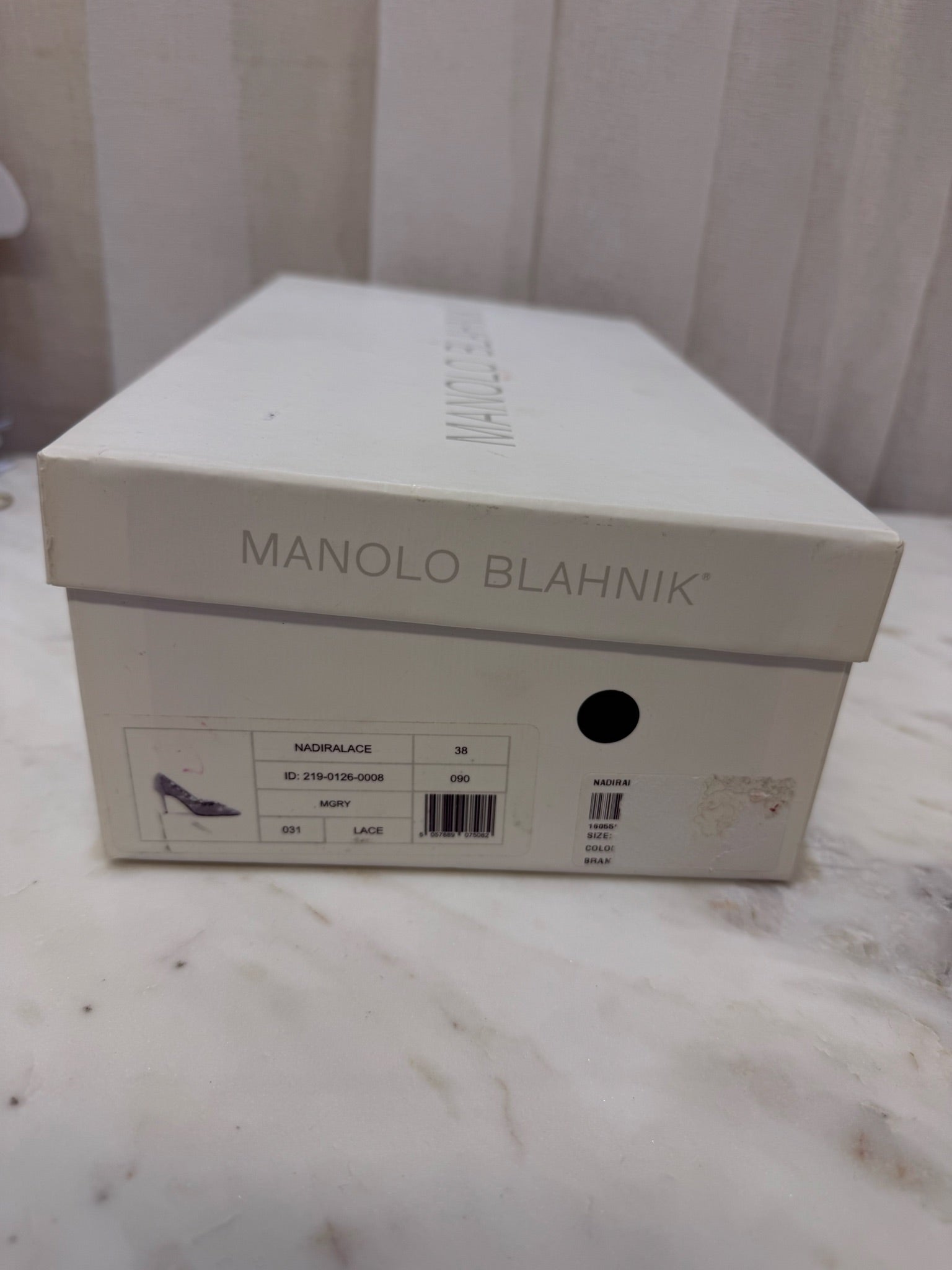 Manolo Blahnik Grey Lace Nadira Heels 38