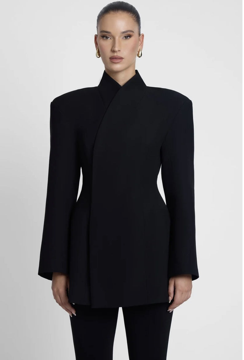 Leau Black Hourglass Belted Coat XS