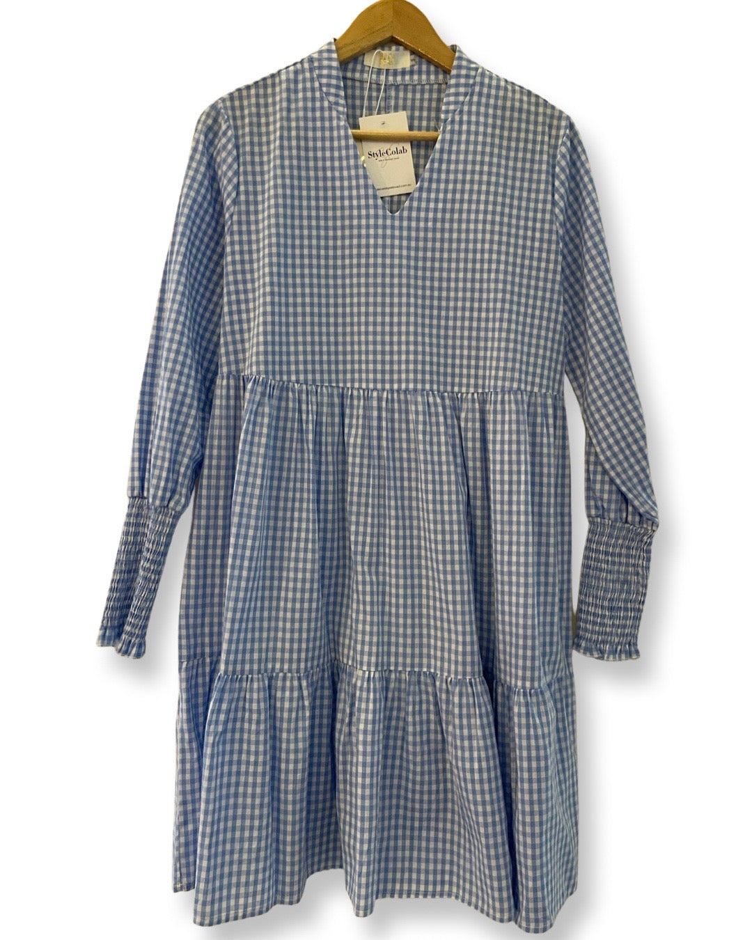 Gingham V Tiered Dress