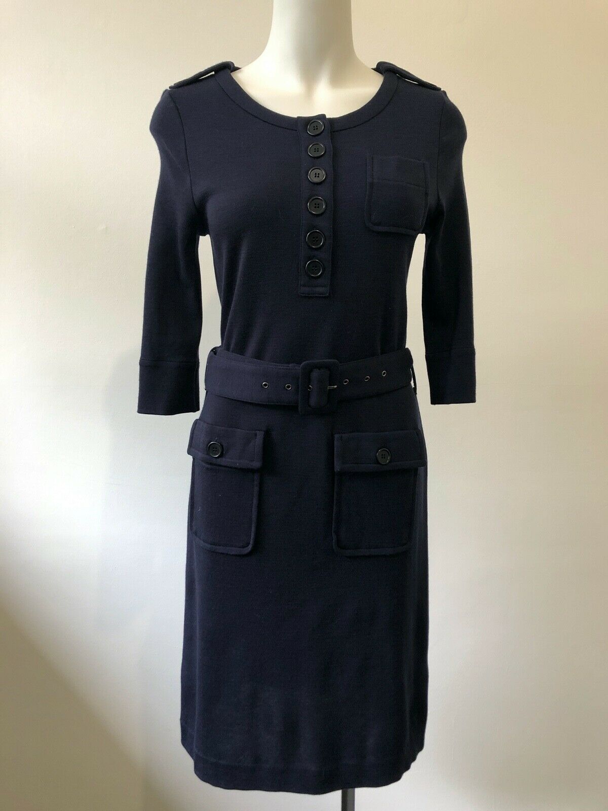 100% Wool Dress Shift Pockets Tie Belt